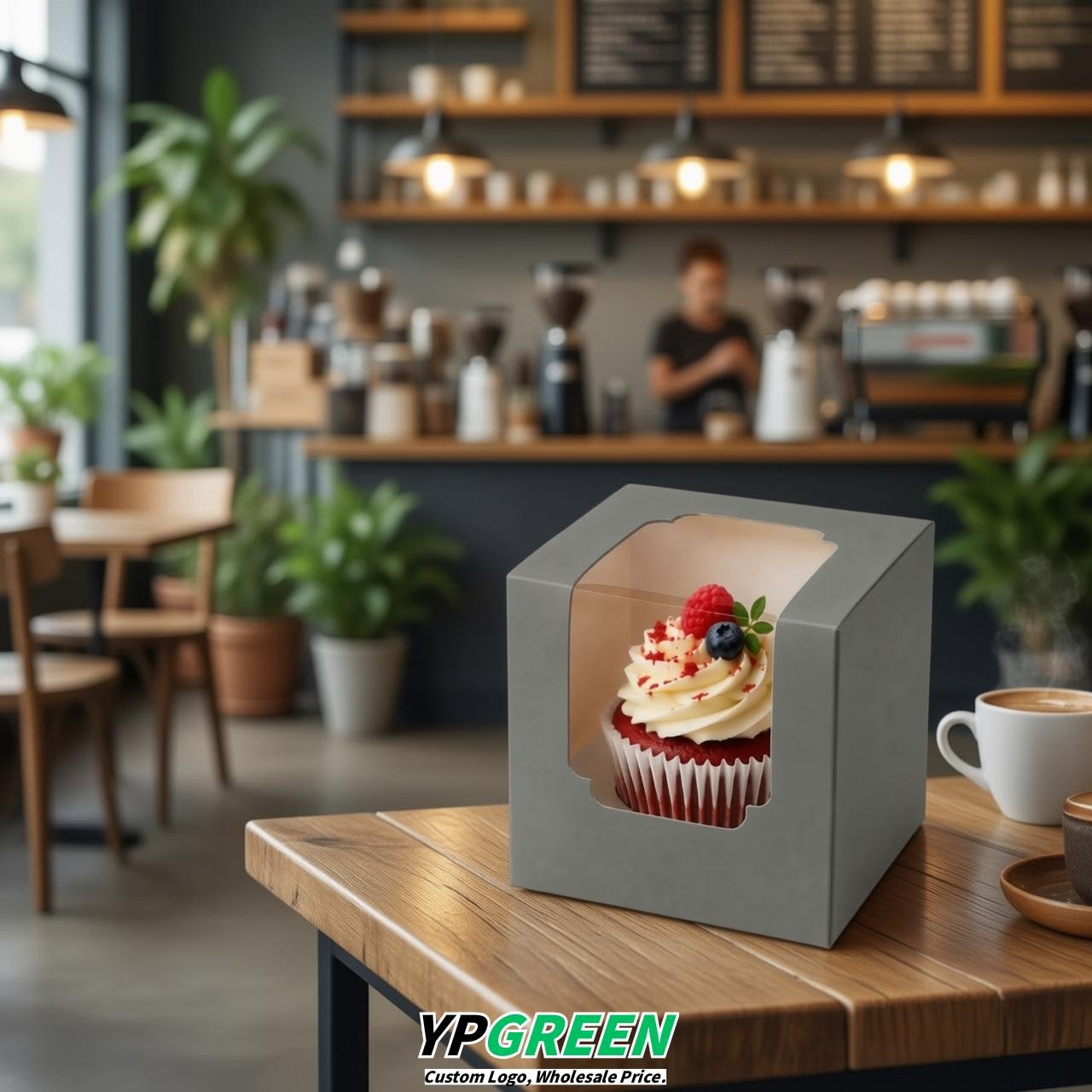 Gray Individual 3.5 inches Square Paper Cupcake Box Containers with Windows & Inserts