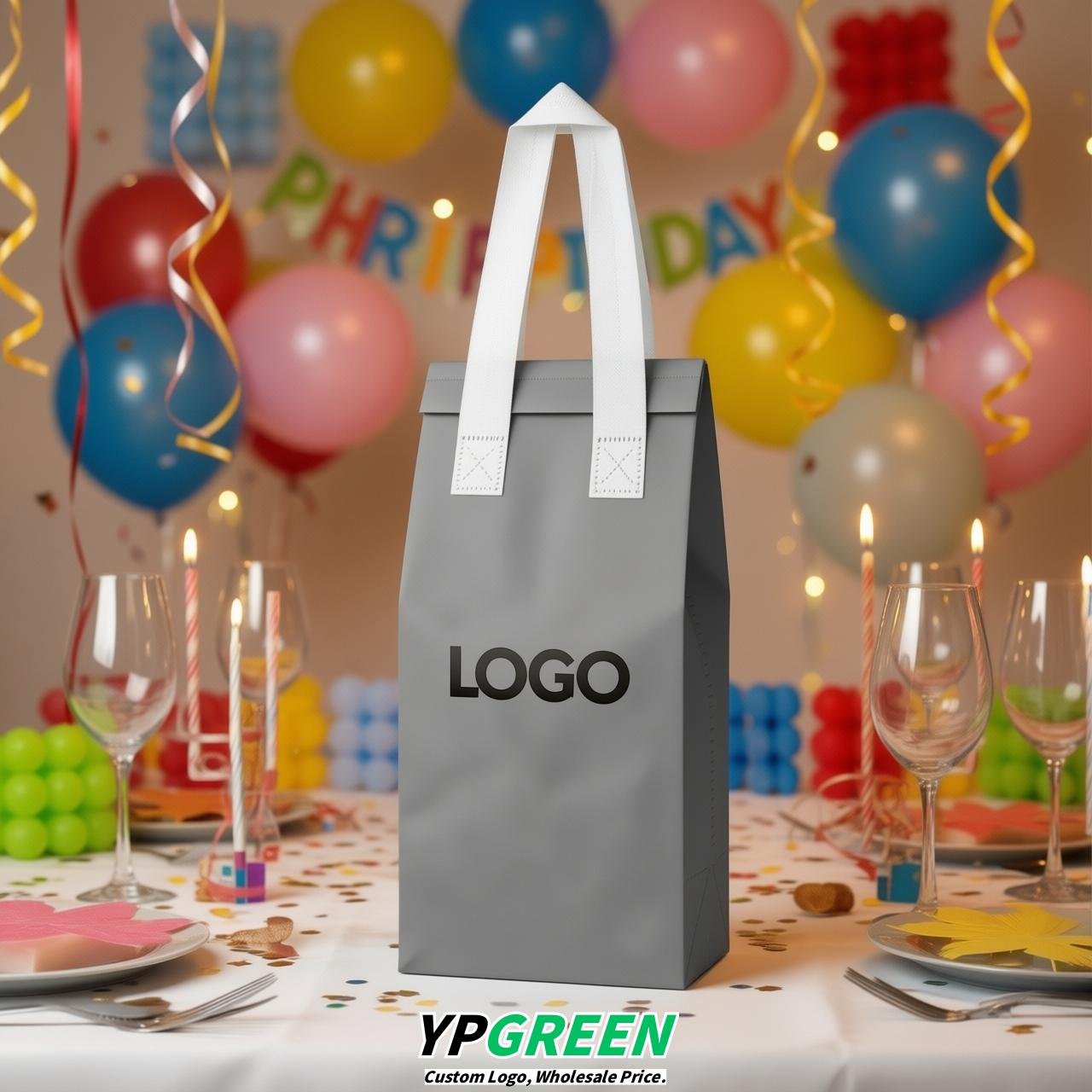Gray Individual insulated take away bags wholesale 11x4.7x3.9 inches Thermal Beverage Take Out Bags