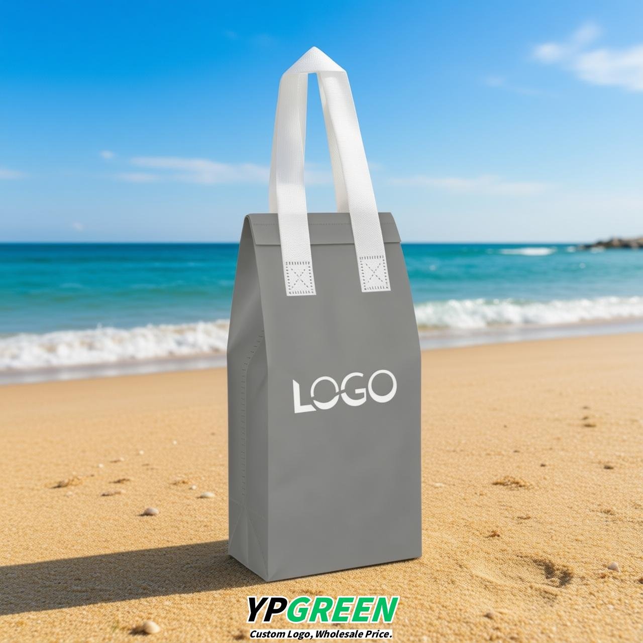 Gray Individual insulated take away bags wholesale 11x4.7x3.9 inches Thermal Beverage Take Out Bags