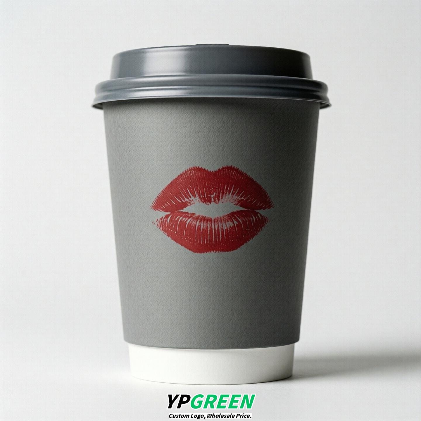 Gray Paper Cups with Lips Print 10oz/12oz/16oz/20oz/22oz