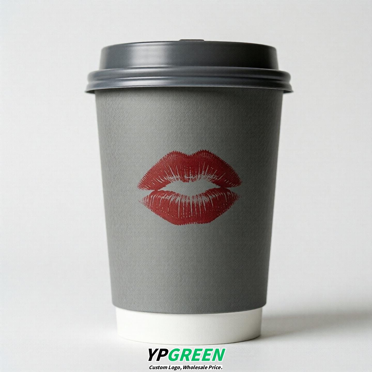 Gray Paper Cups with Lips Print 10oz/12oz/16oz/20oz/22oz