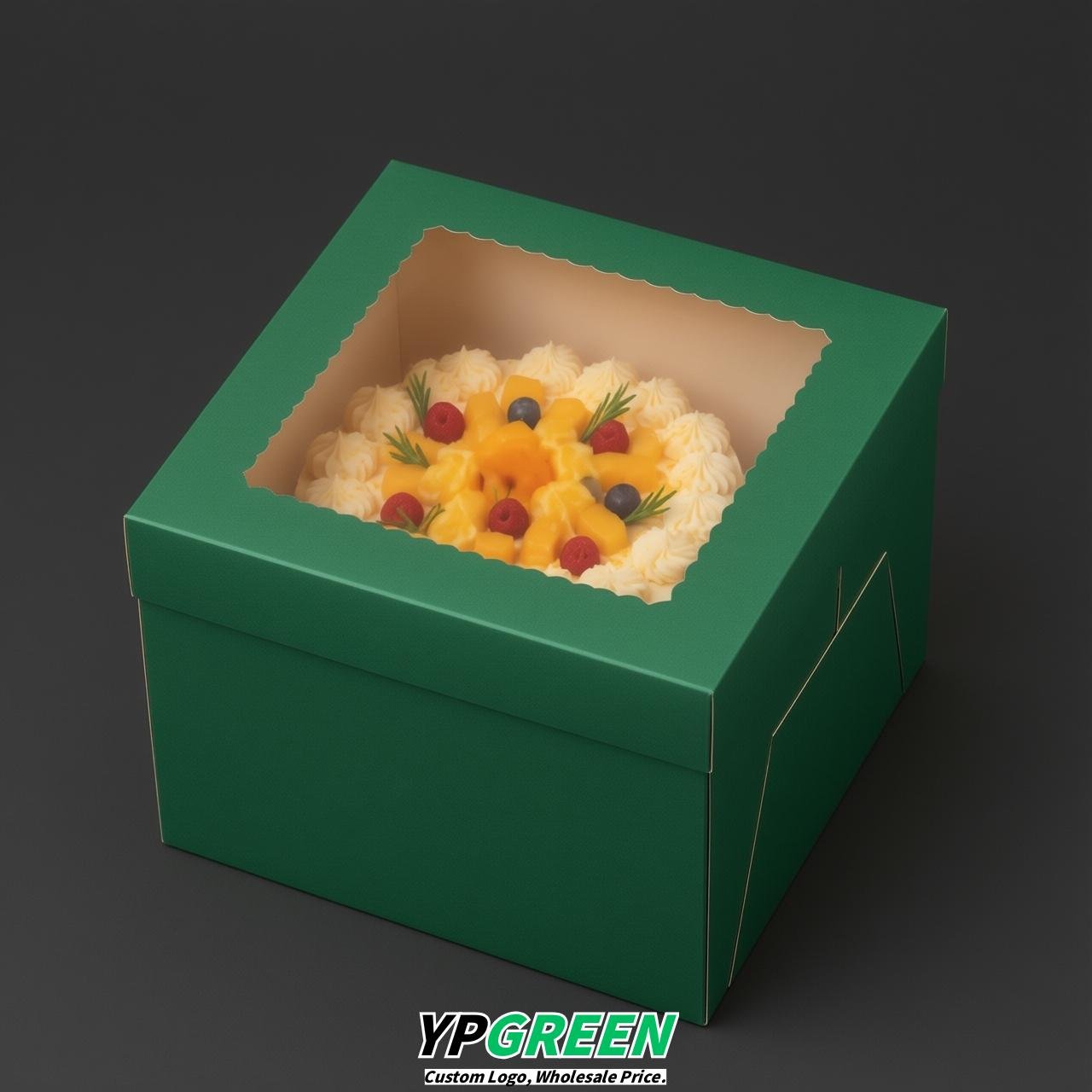 Green 10 & 12 inches Tall Cake Box with Window - Square Cardboard Cake Box