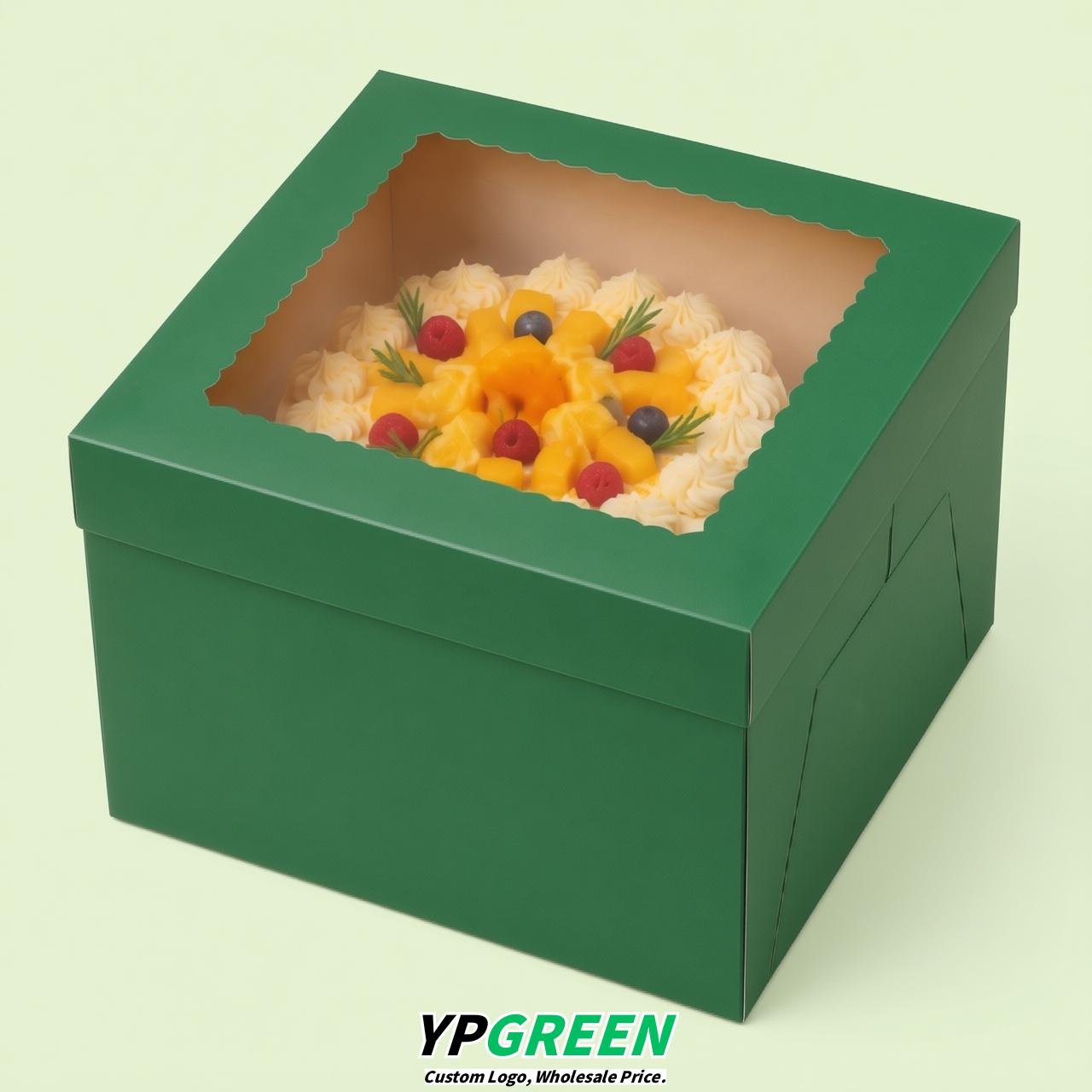 Green 10 & 12 inches Tall Cake Box with Window - Square Cardboard Cake Box