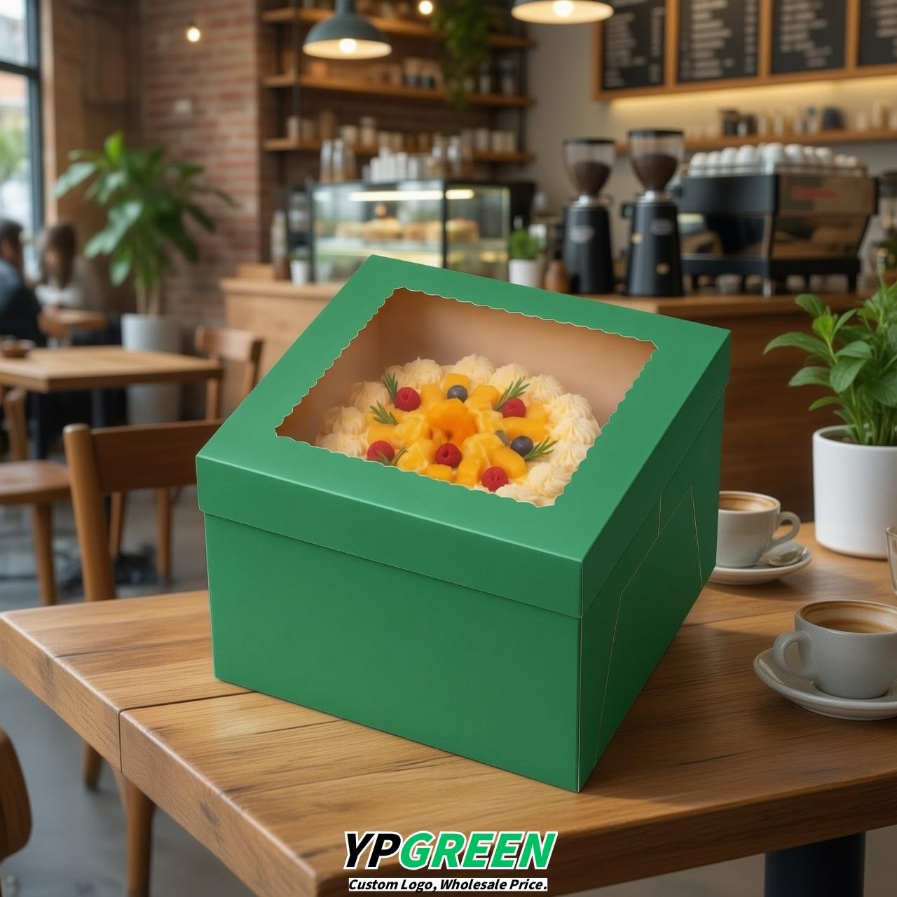 Green 10 & 12 inches Tall Cake Box with Window - Square Cardboard Cake Box
