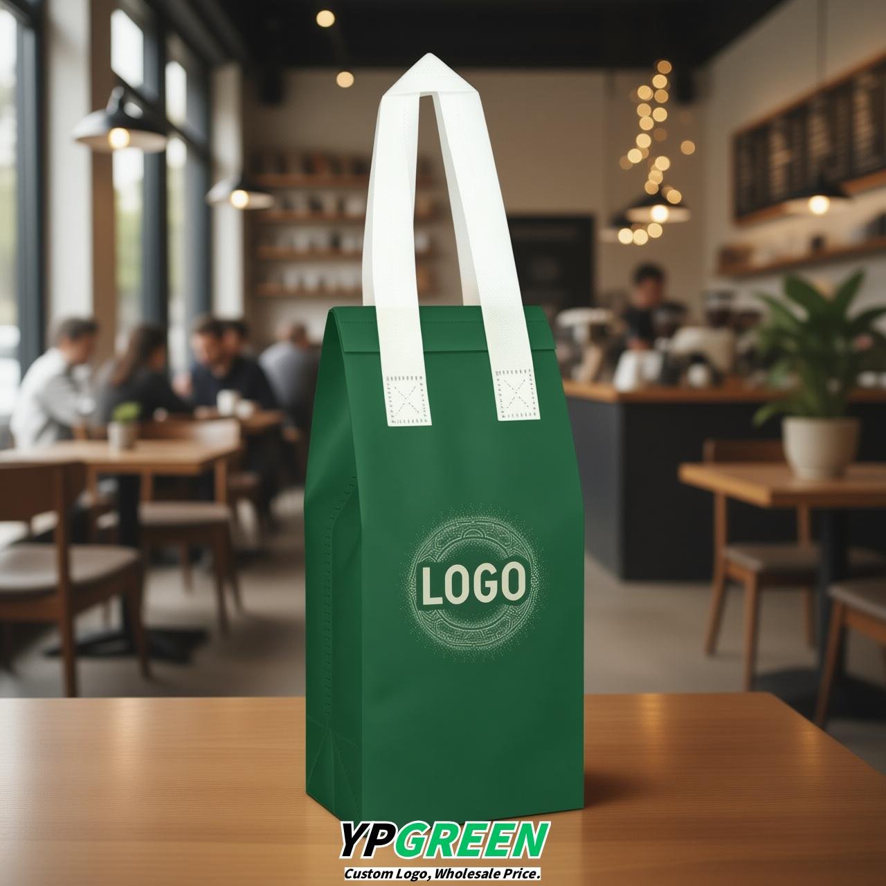 Green Individual insulated take away bags wholesale 11x4.7x3.9 inches Thermal Beverage Take Out Bags