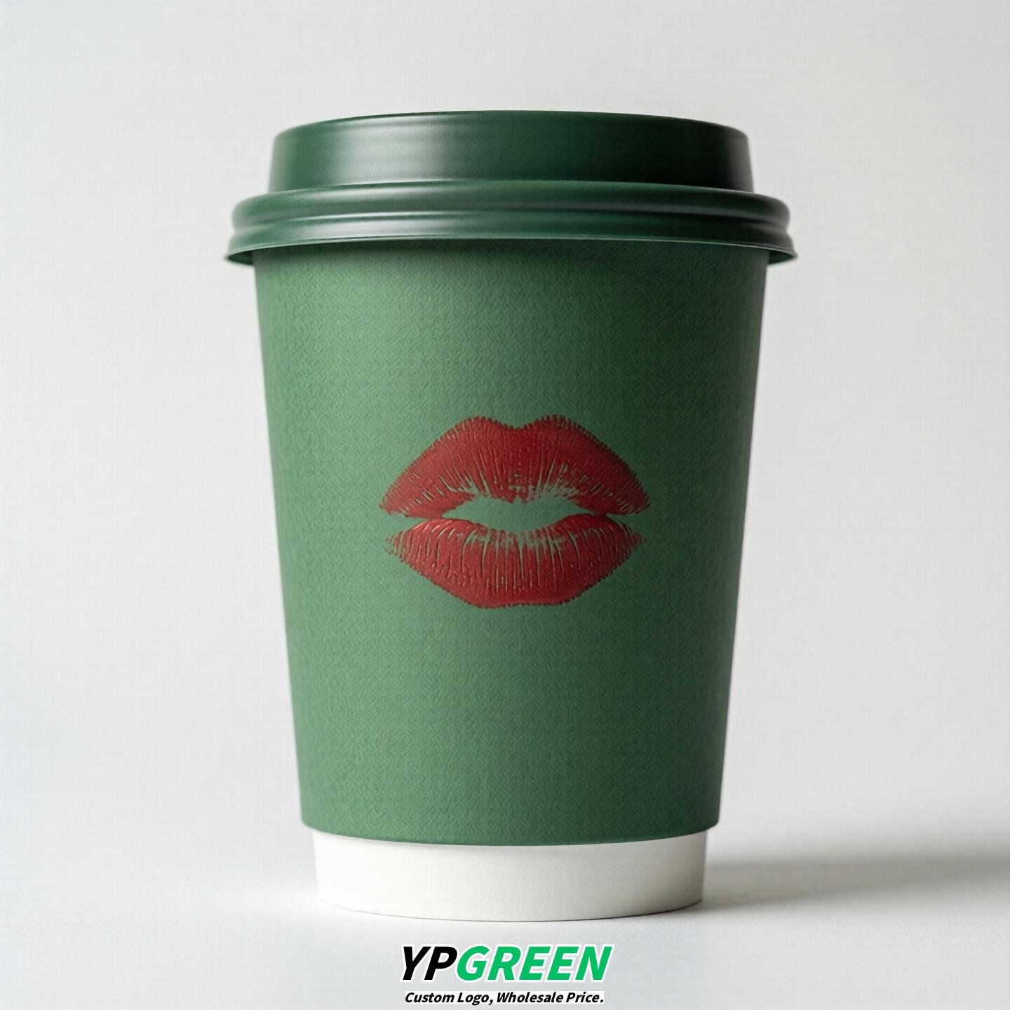 Green Paper Cups with Lips Print 10oz/12oz/16oz/20oz/22oz