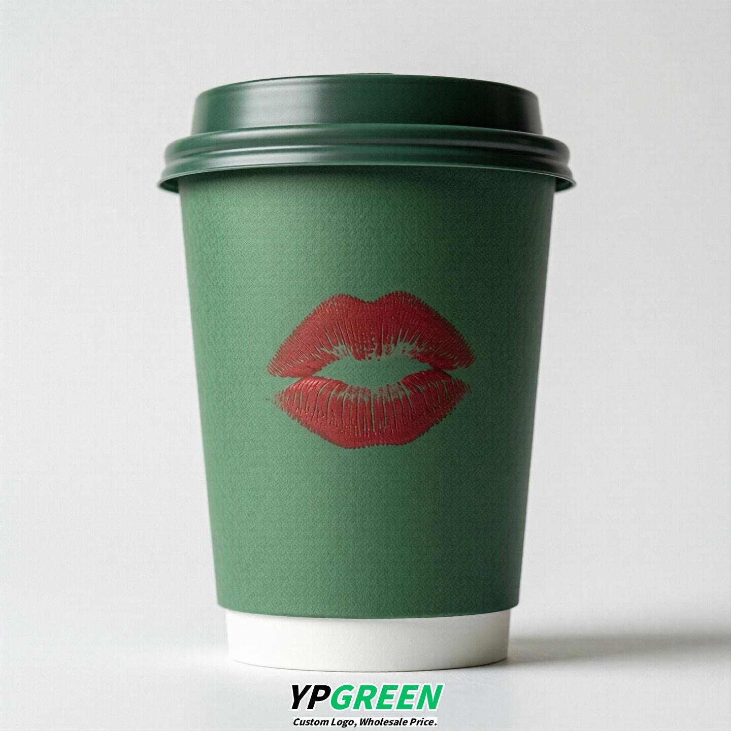 Green Paper Cups with Lips Print 10oz/12oz/16oz/20oz/22oz