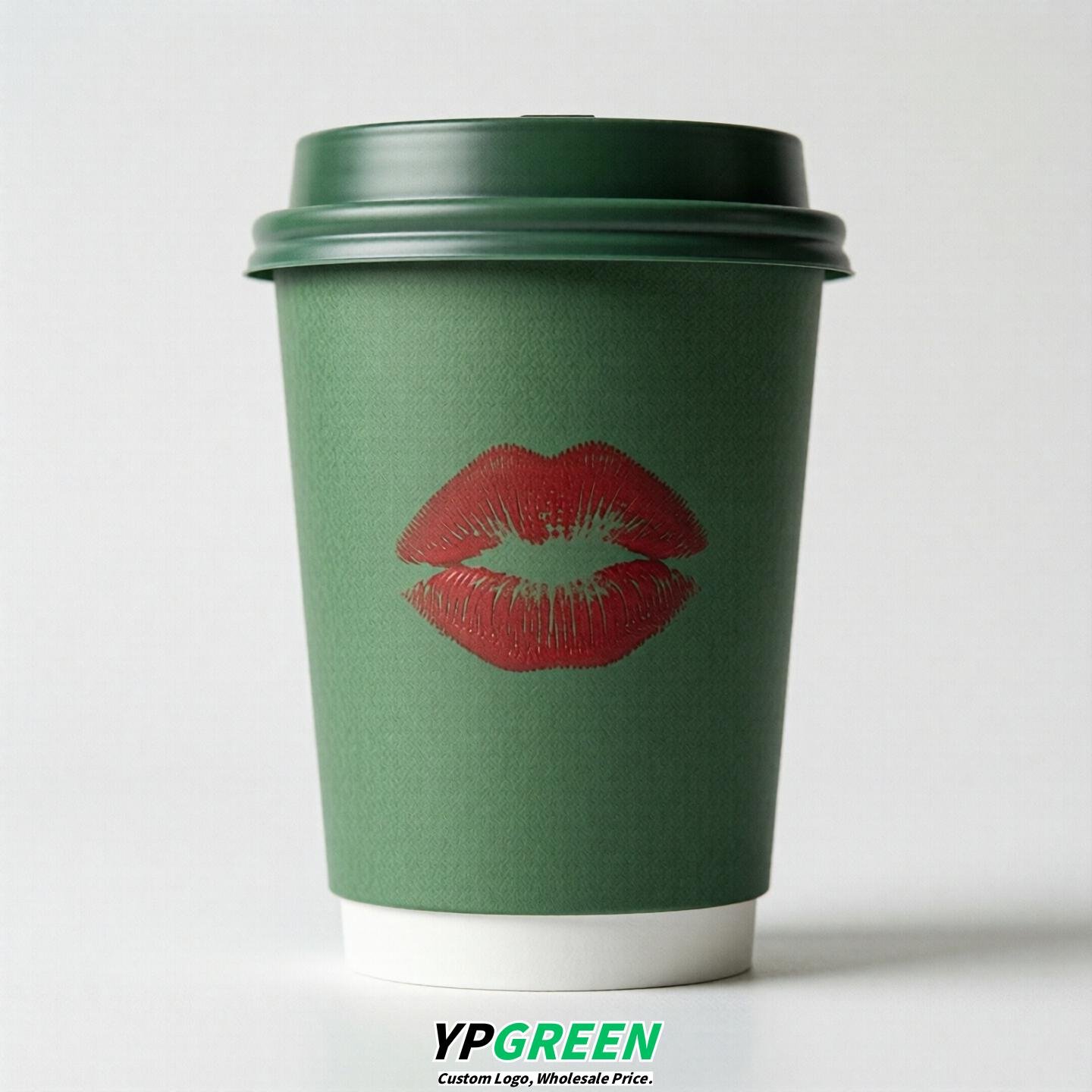 Green Paper Cups with Lips Print 10oz/12oz/16oz/20oz/22oz