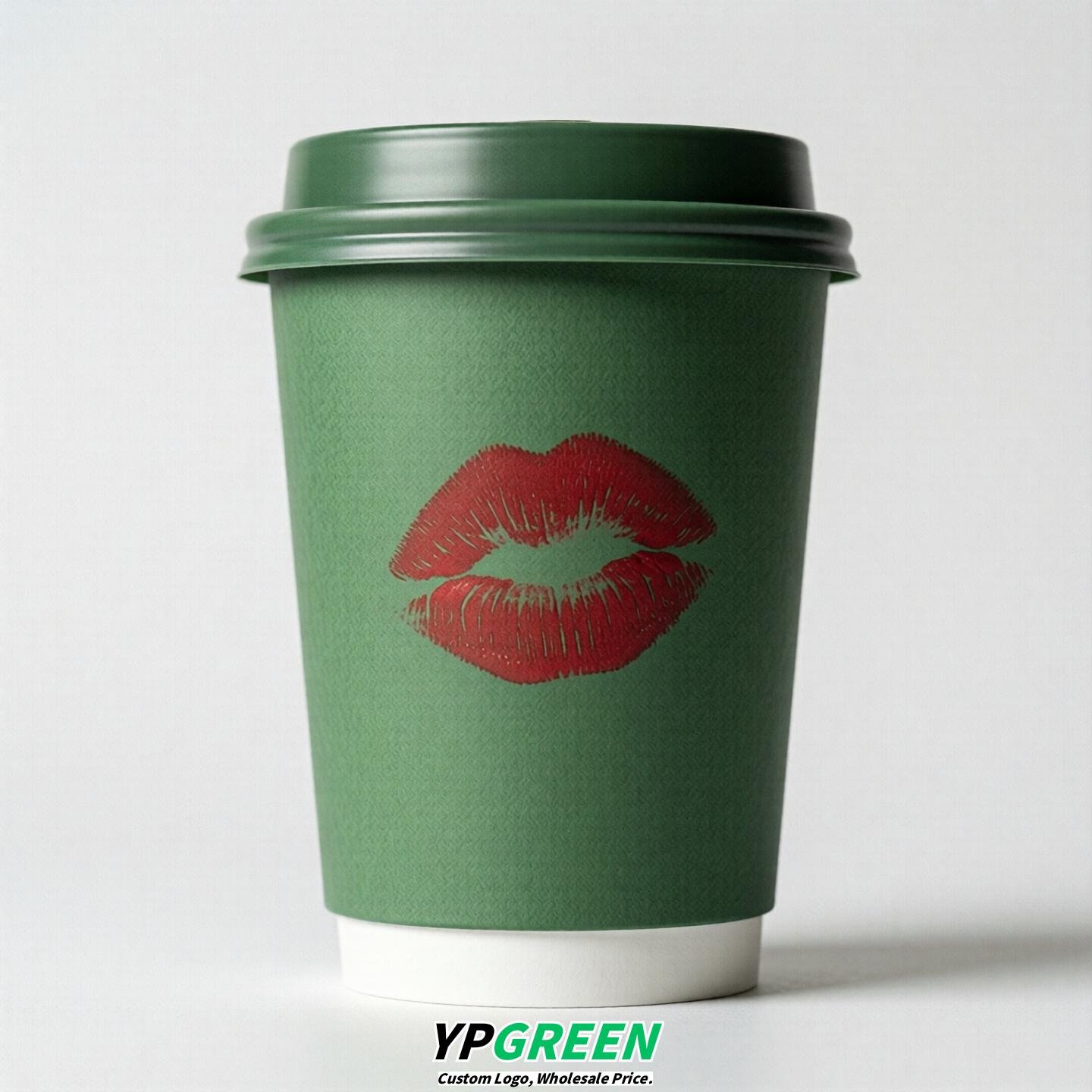 Green Paper Cups with Lips Print 10oz/12oz/16oz/20oz/22oz
