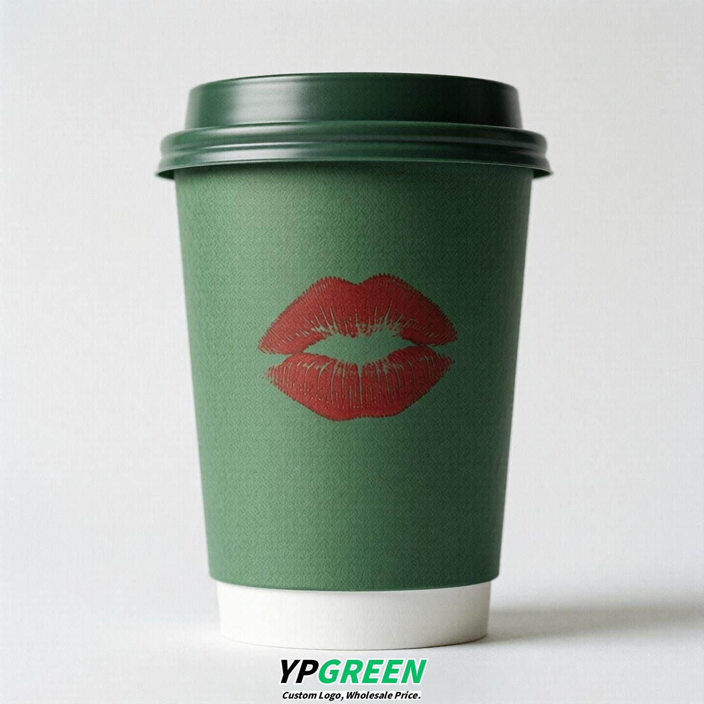 Green Paper Cups with Lips Print 10oz/12oz/16oz/20oz/22oz