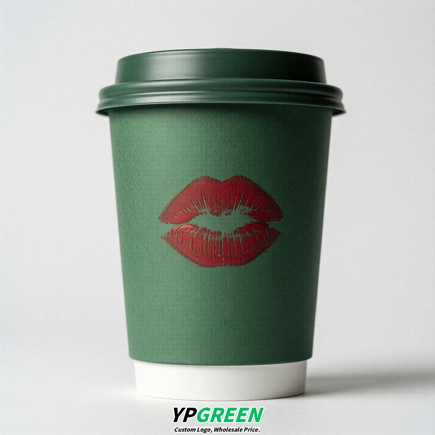 Green Paper Cups with Lips Print 10oz/12oz/16oz/20oz/22oz