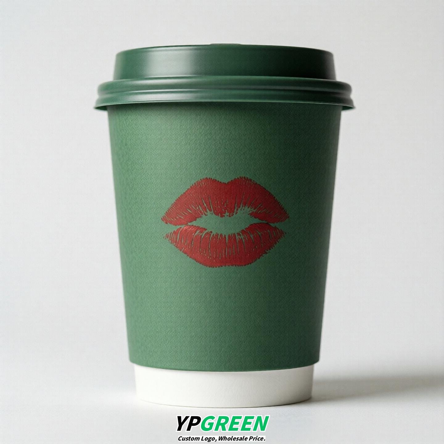 Green Paper Cups with Lips Print 10oz/12oz/16oz/20oz/22oz