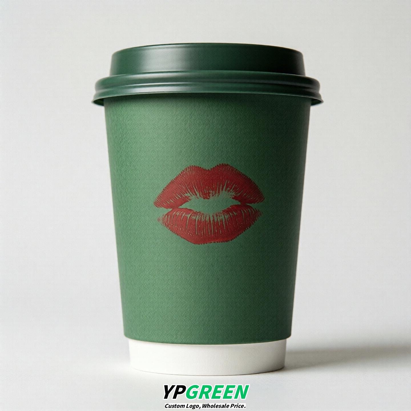 Green Paper Cups with Lips Print 10oz/12oz/16oz/20oz/22oz