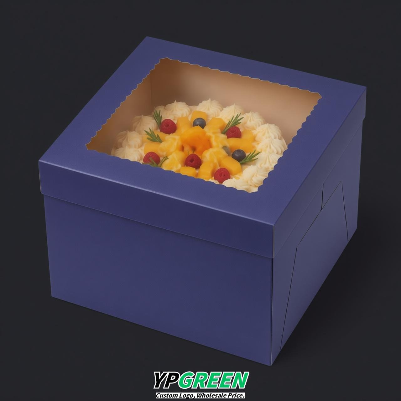 Indigo 10 & 12 inches Tall Cake Box with Window - Square Cardboard Cake Box