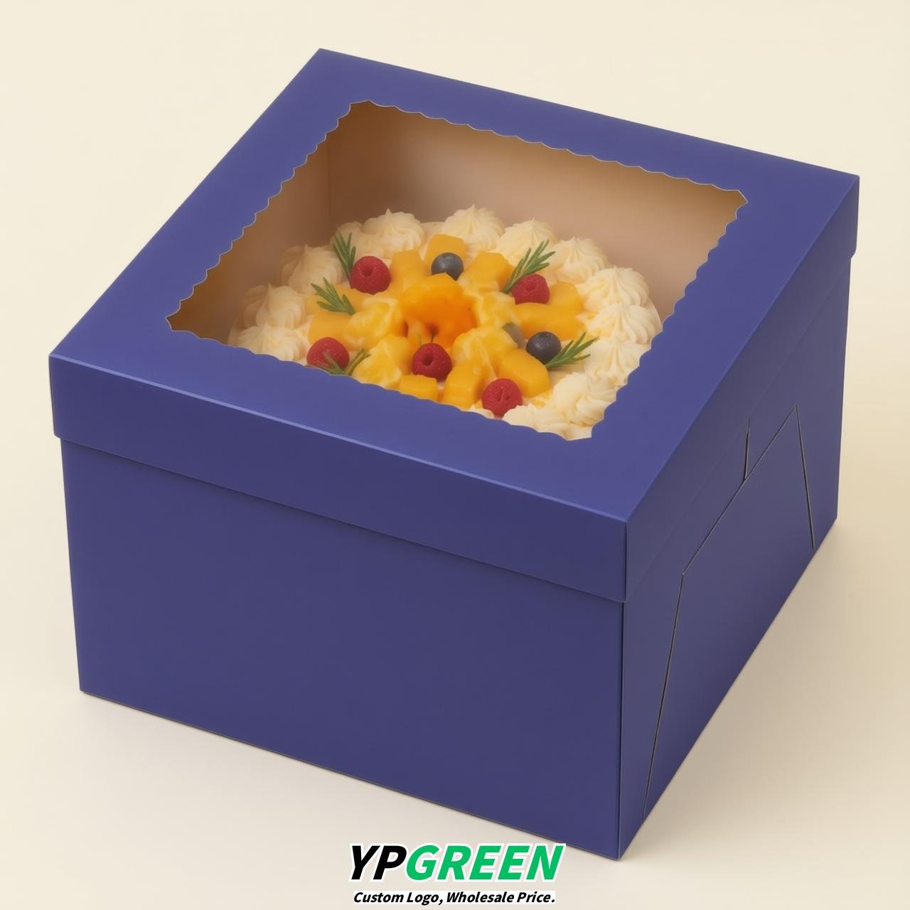 Indigo 10 & 12 inches Tall Cake Box with Window - Square Cardboard Cake Box