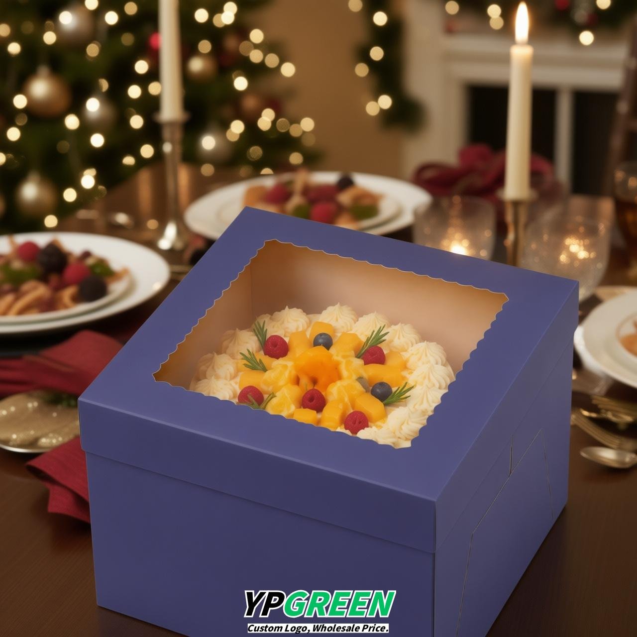Indigo 10 & 12 inches Tall Cake Box with Window - Square Cardboard Cake Box