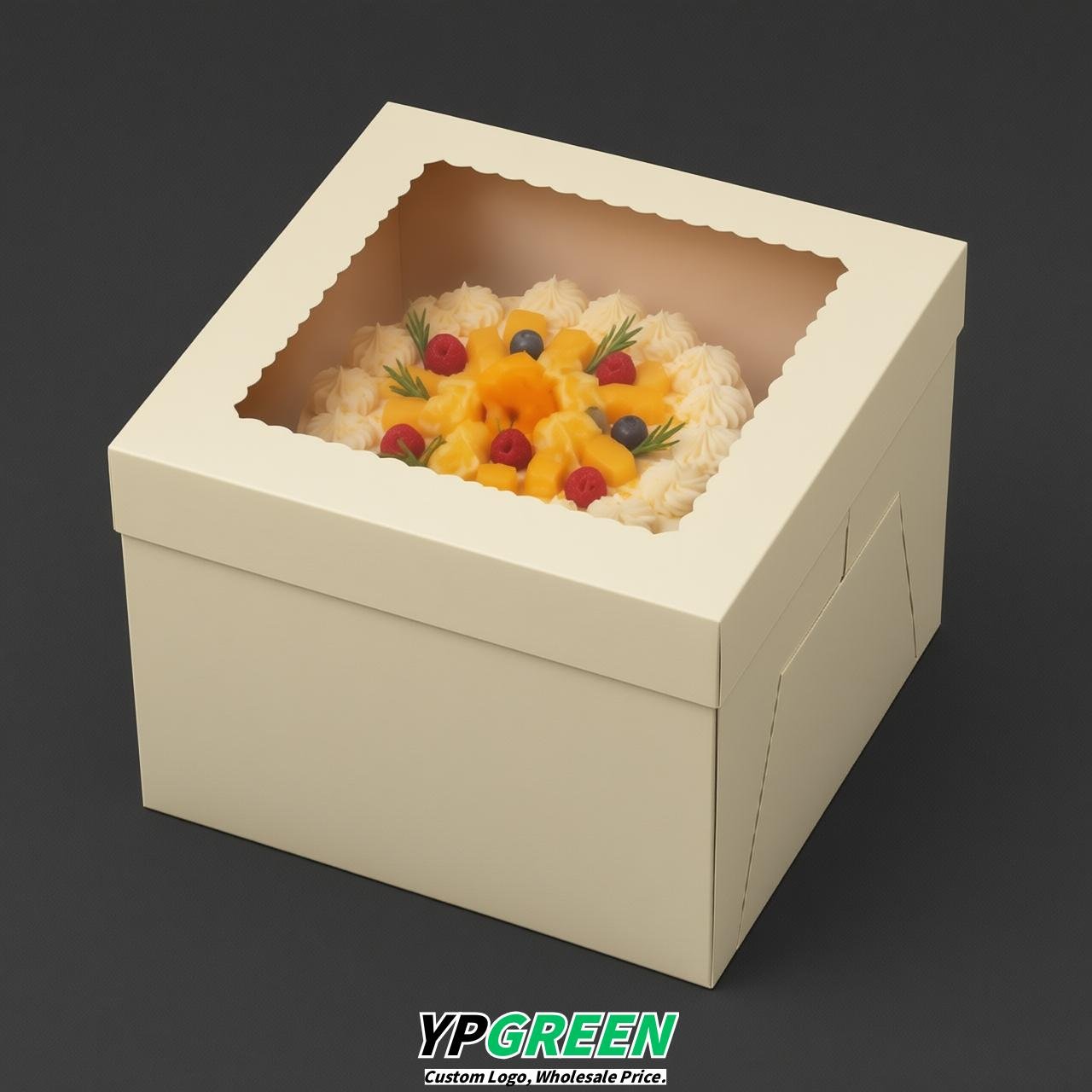 Ivory 10 & 12 inches Cake Box with Window - Square Cardboard Cake Box