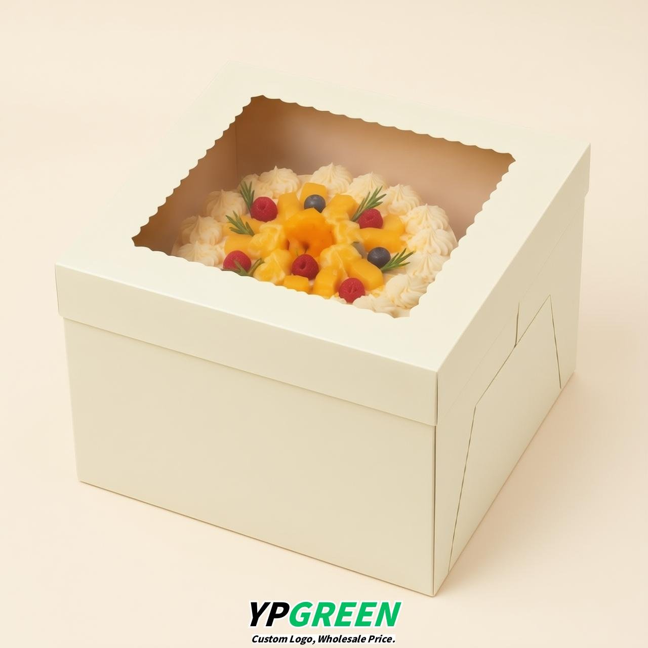 Ivory 10 & 12 inches Cake Box with Window - Square Cardboard Cake Box