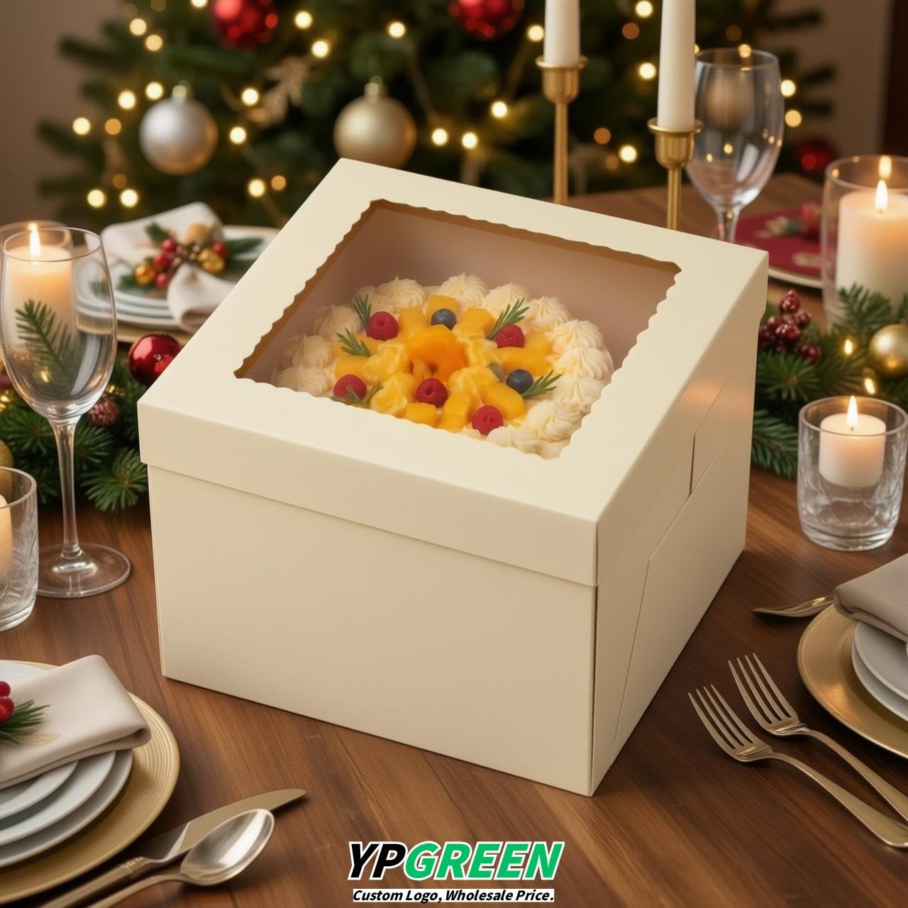 Ivory 10 & 12 inches Cake Box with Window - Square Cardboard Cake Box
