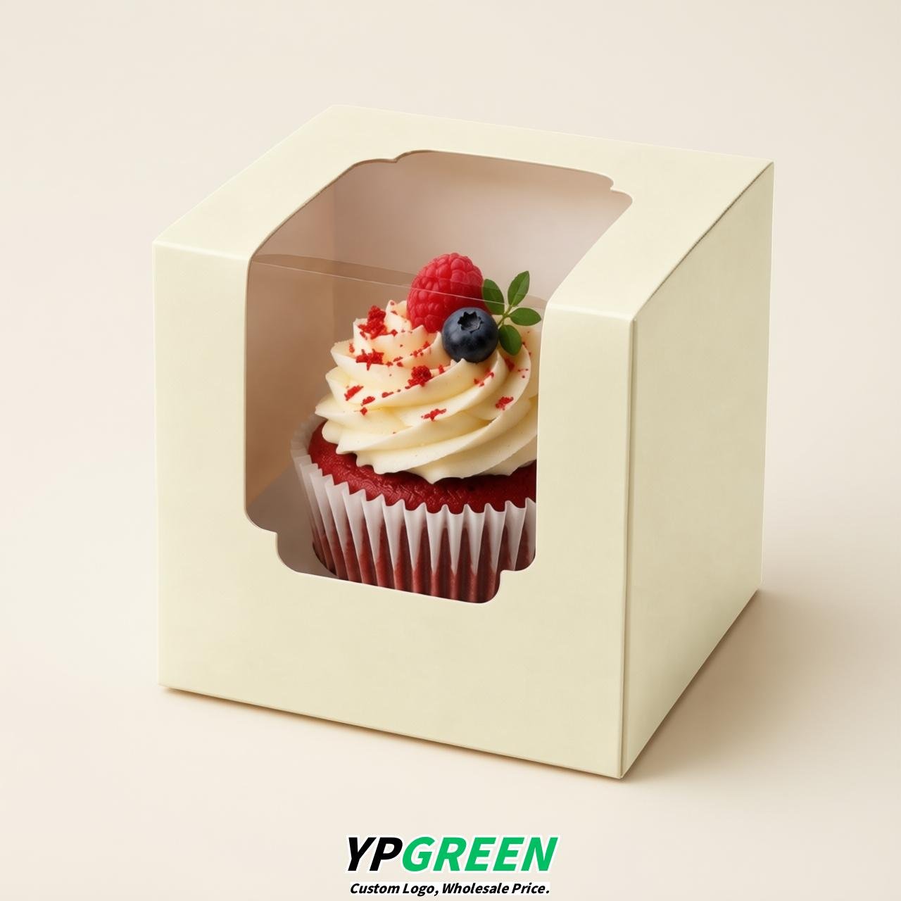 Ivory Individual 3.5 inches Square Paper Cupcake Box Containers with Windows & Inserts