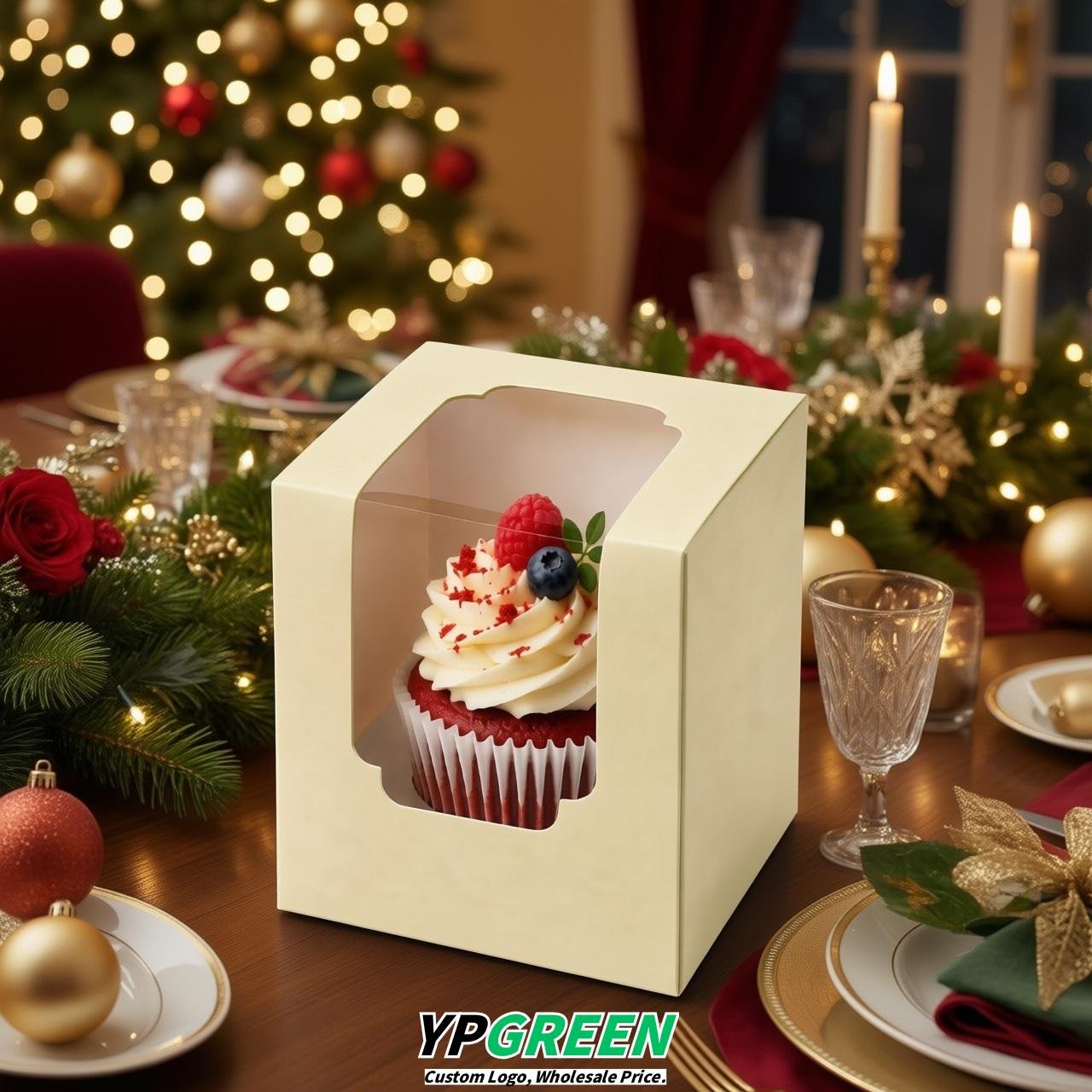 Ivory Individual 3.5 inches Square Paper Cupcake Box Containers with Windows & Inserts Ivory Individual 3.5 inches Square Paper Cupcake Box Containers with Windows & Inserts