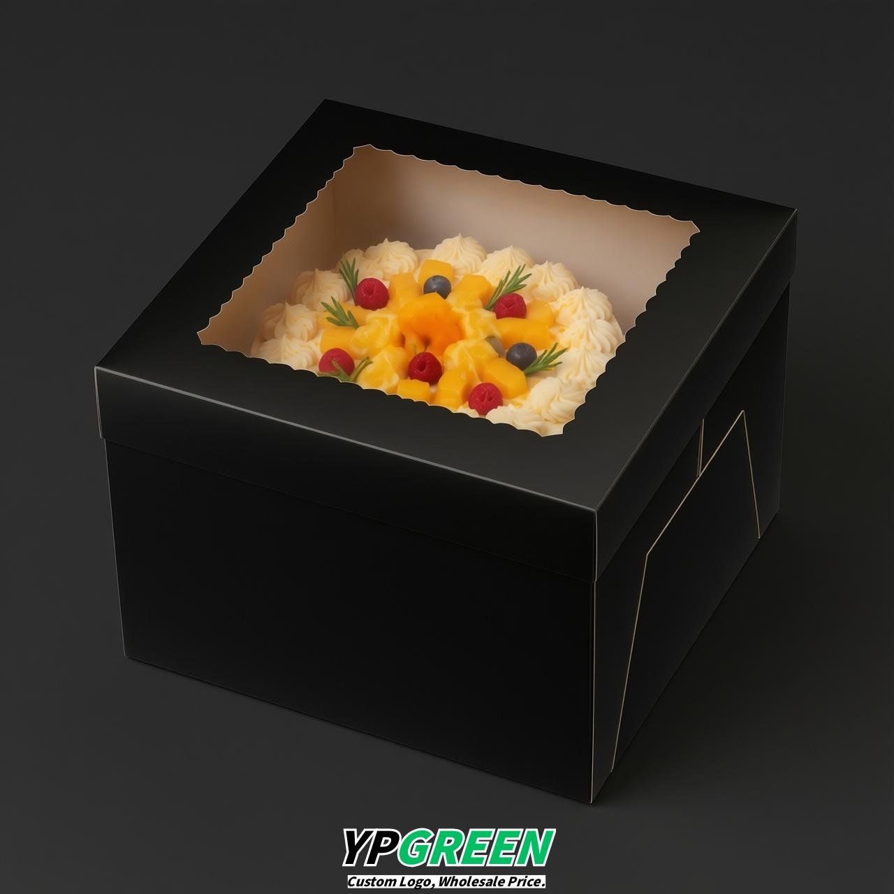 Jet Black 10 & 12 inches Tall Cake Box with Window - Square Cardboard Cake Box