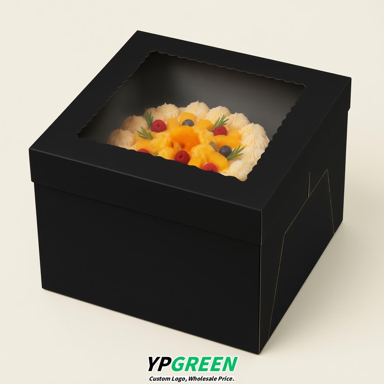 Jet Black 10 & 12 inches Tall Cake Box with Window - Square Cardboard Cake Box