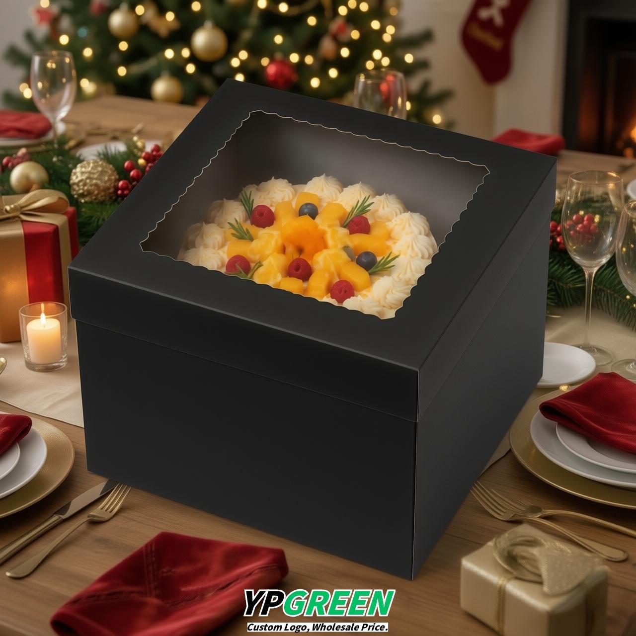 Jet Black 10 & 12 inches Tall Cake Box with Window - Square Cardboard Cake Box