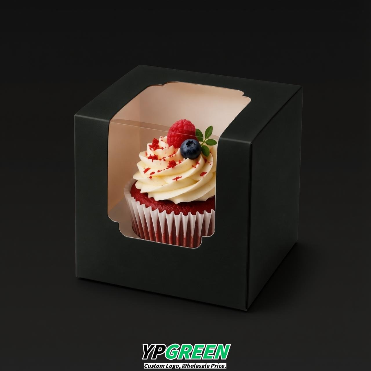 Black Individual 3.5 inches Square Paper Cupcake Box Containers with Windows & Inserts Black Individual 3.5 inches Square Paper Cupcake Box Containers with Windows & Inserts