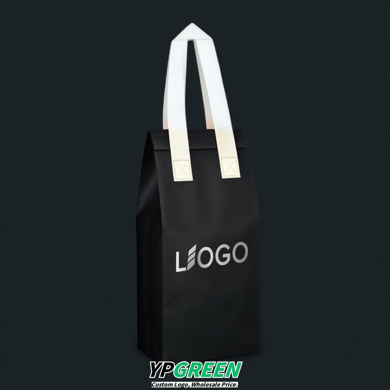 Jet Black Individual insulated take away bags wholesale 11x4.7x3.9 inches Thermal Beverage Take Out Bags