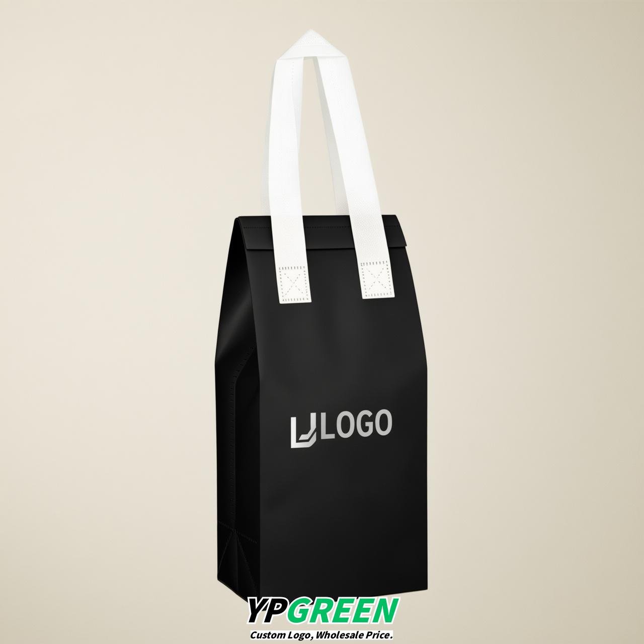 Jet Black Individual insulated take away bags wholesale 11x4.7x3.9 inches Thermal Beverage Take Out Bags
