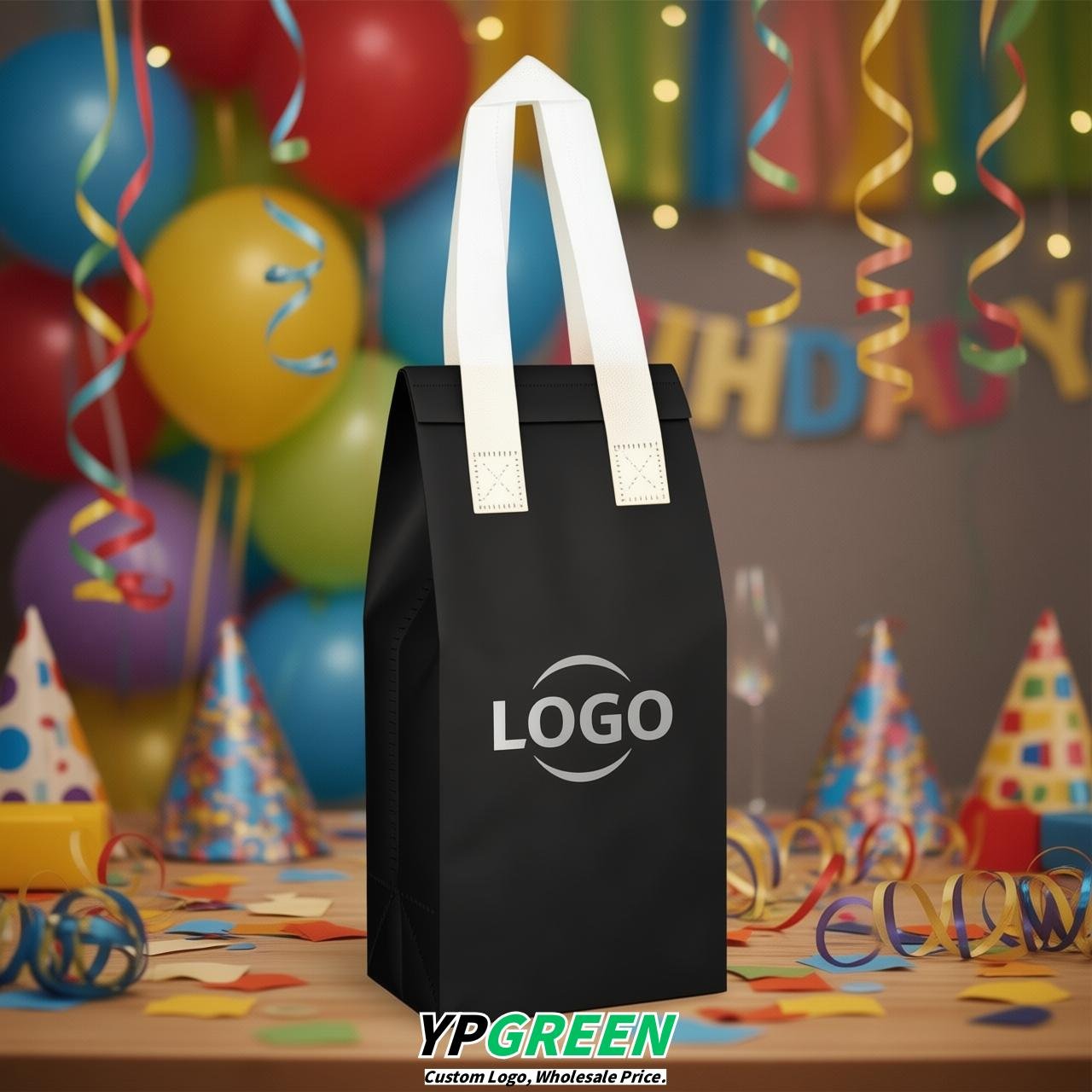 Jet Black Individual insulated take away bags wholesale 11x4.7x3.9 inches Thermal Beverage Take Out Bags