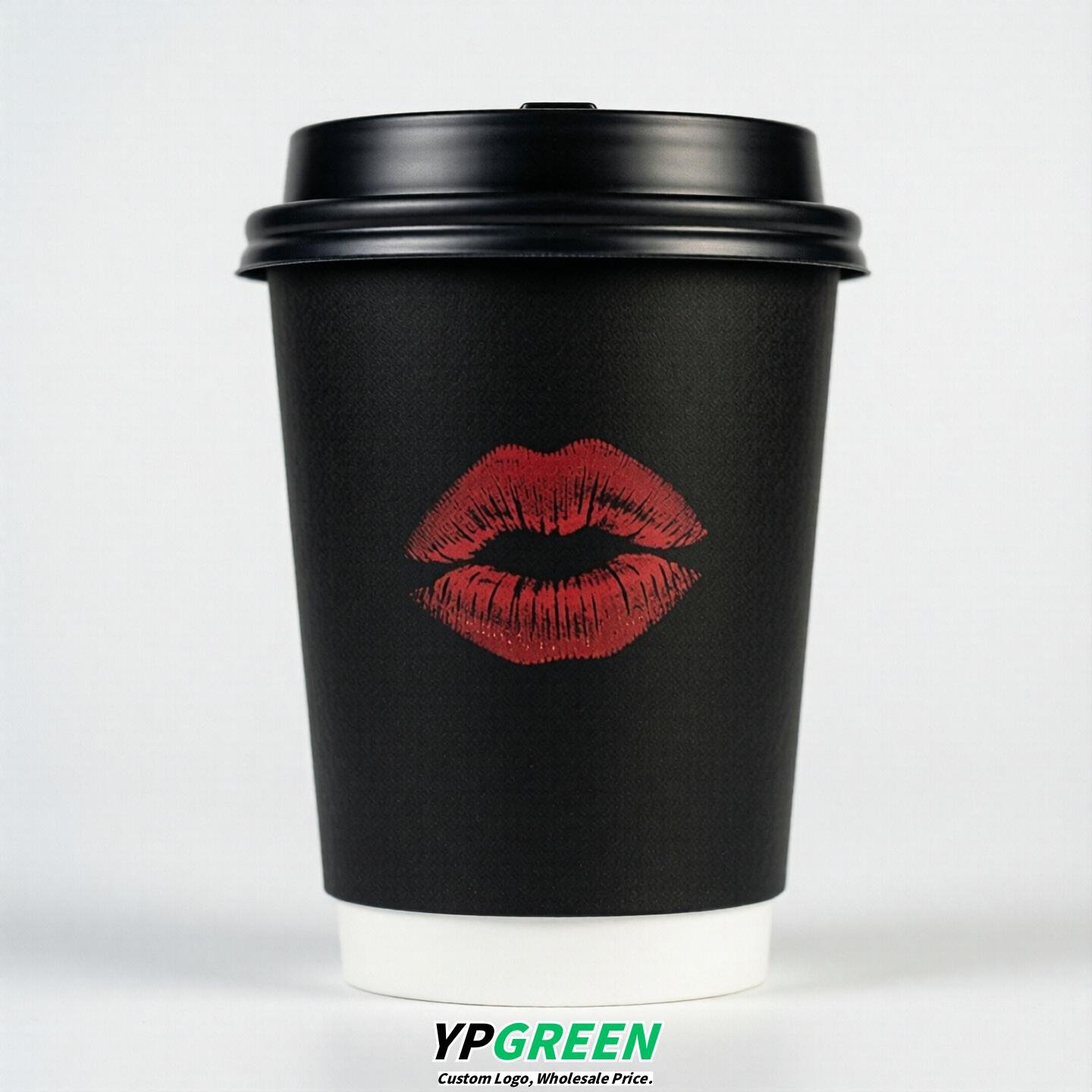 Jet Black Paper Cups with Lips Print 10oz/12oz/16oz/20oz/22oz