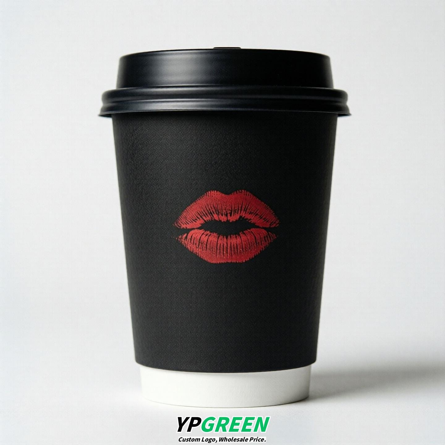 Jet Black Paper Cups with Lips Print 10oz/12oz/16oz/20oz/22oz