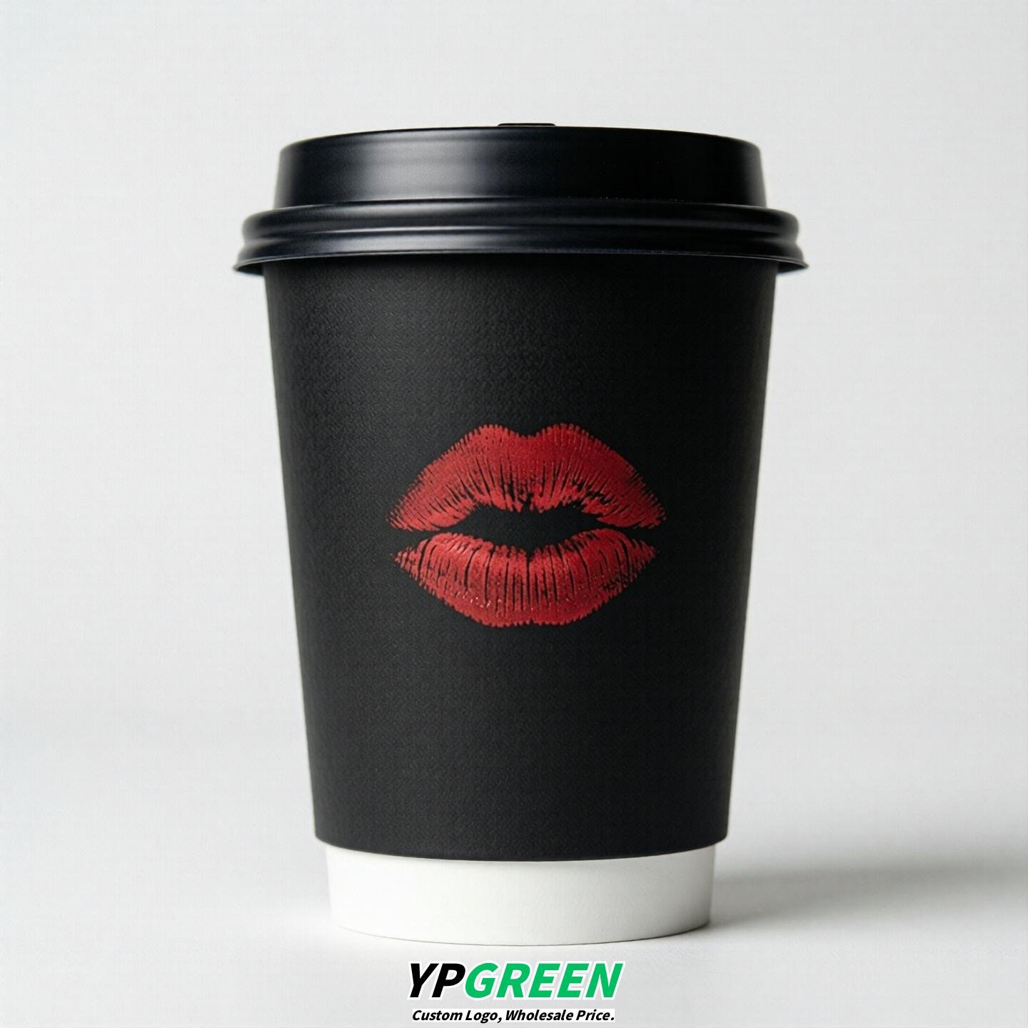 Jet Black Paper Cups with Lips Print 10oz/12oz/16oz/20oz/22oz