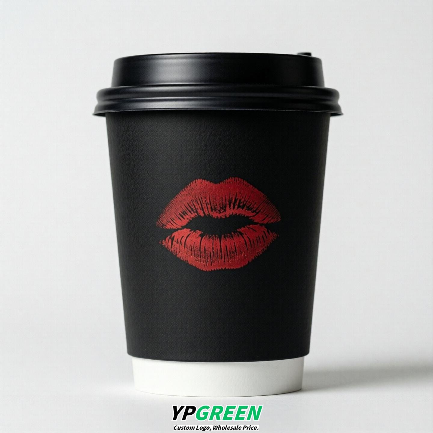 Jet Black Paper Cups with Lips Print 10oz/12oz/16oz/20oz/22oz