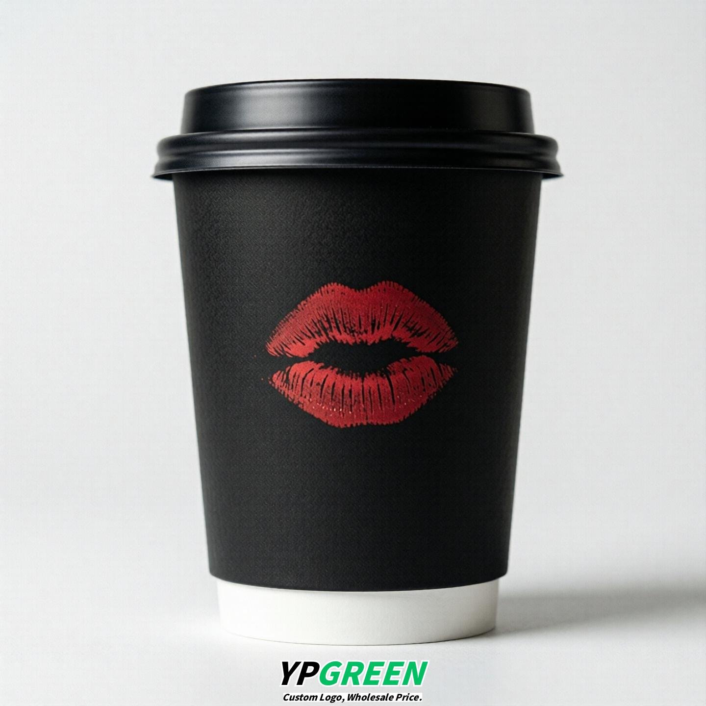 Jet Black Paper Cups with Lips Print 10oz/12oz/16oz/20oz/22oz
