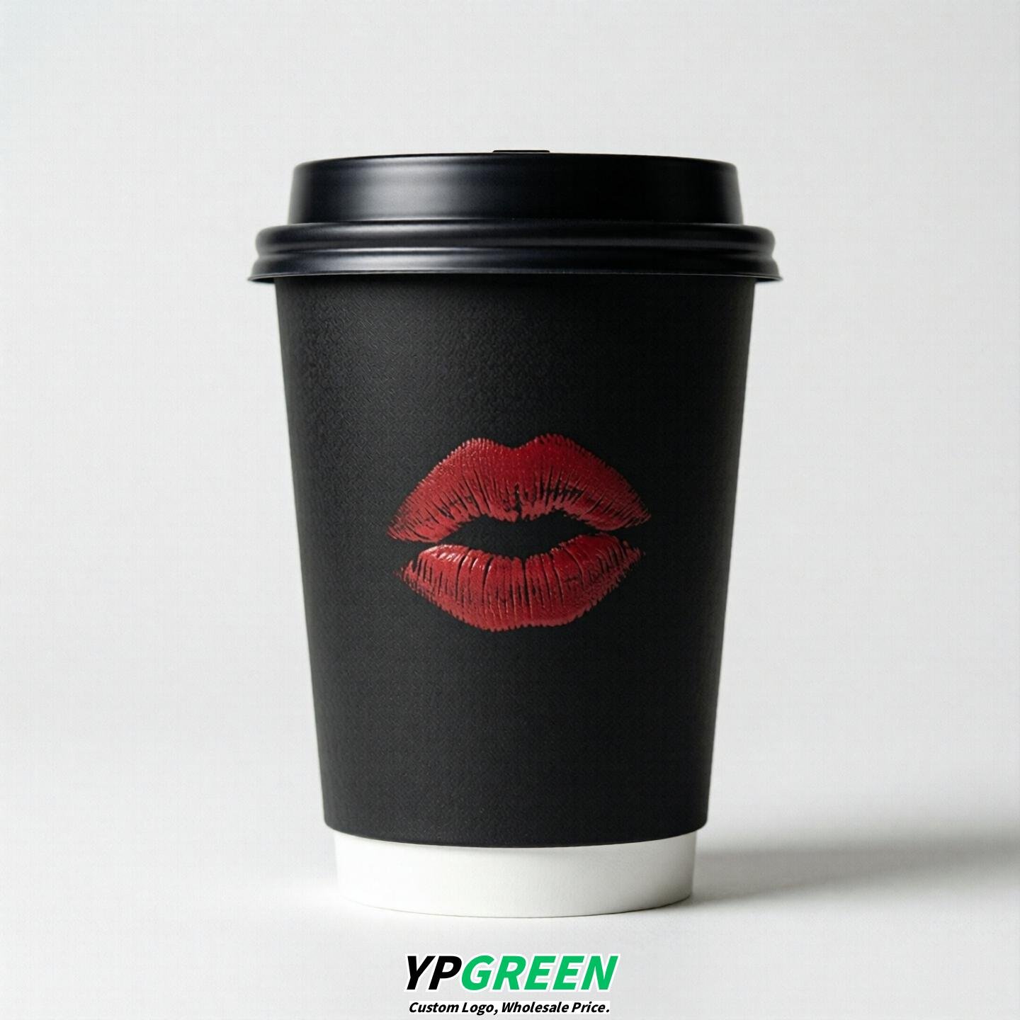 Jet Black Paper Cups with Lips Print 10oz/12oz/16oz/20oz/22oz