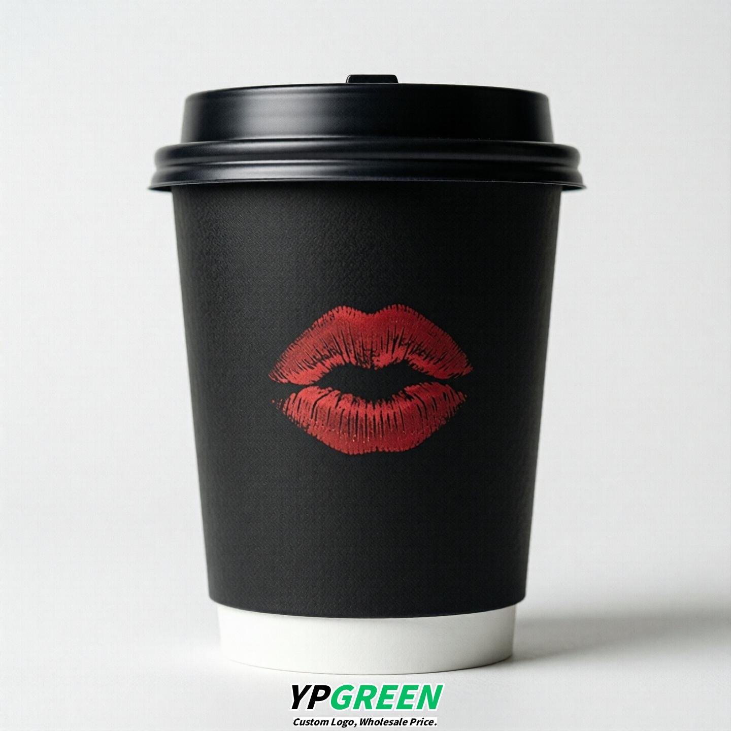 Jet Black Paper Cups with Lips Print 10oz/12oz/16oz/20oz/22oz