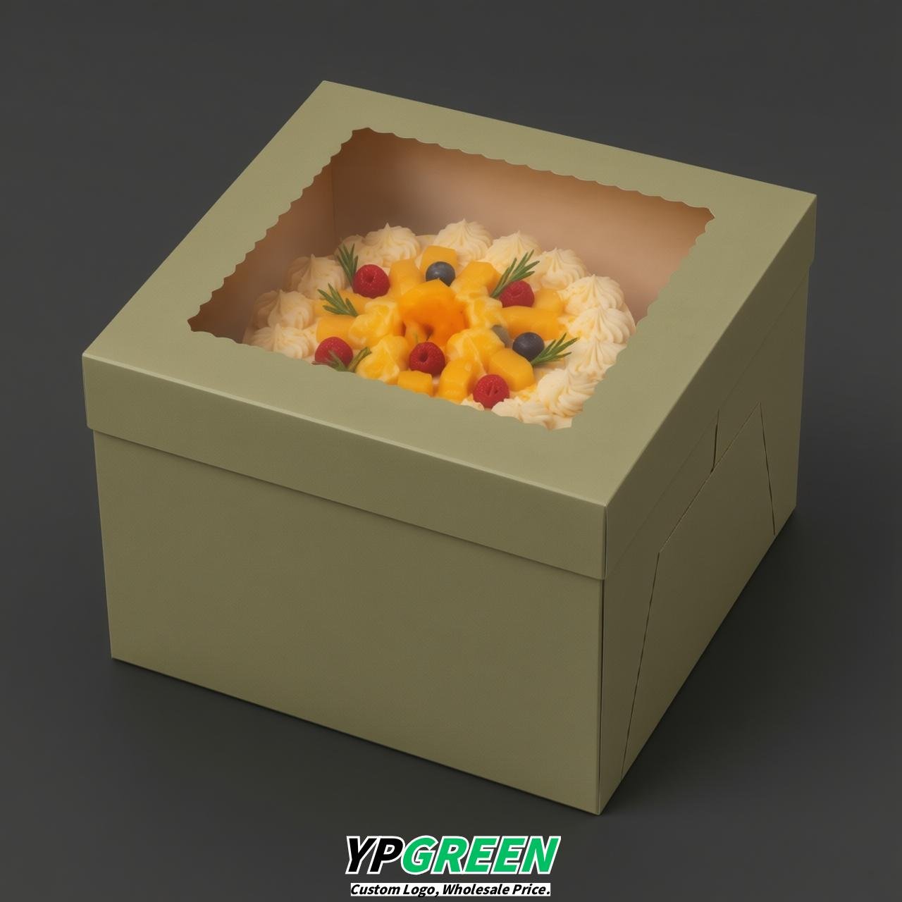Khaki 10 & 12 inches Tall Cake Box with Window - Square Cardboard Cake Box