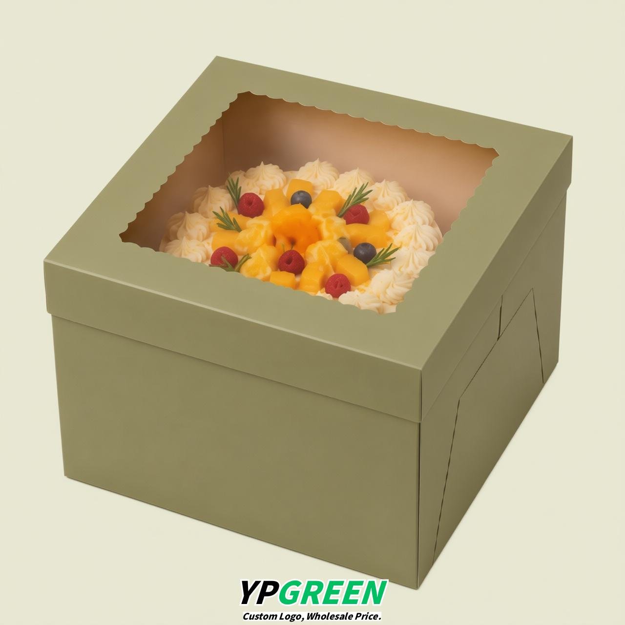 Khaki 10 & 12 inches Tall Cake Box with Window - Square Cardboard Cake Box