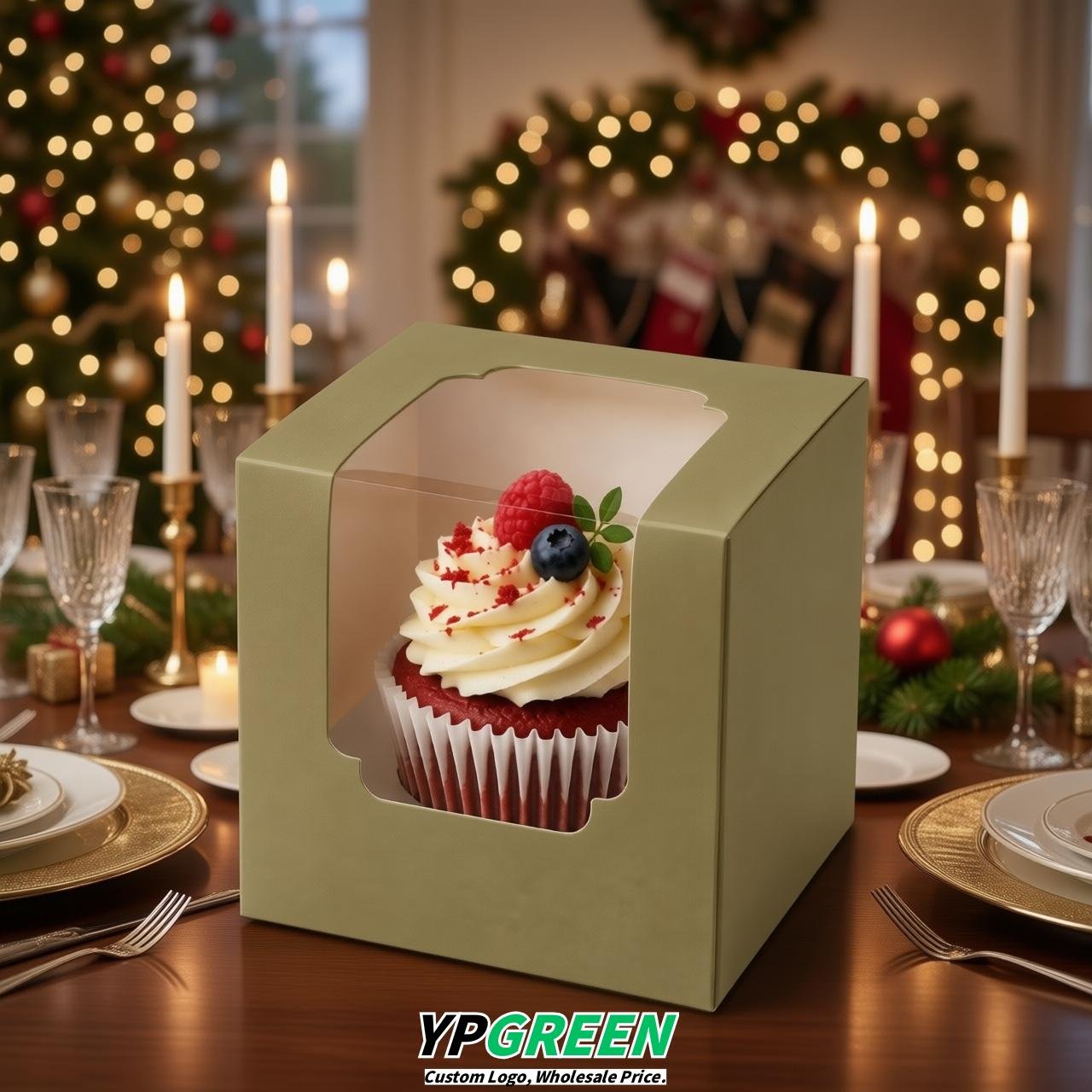 Khaki Individual 3.5 inches Square Paper Cupcake Box Containers with Windows & Inserts Khaki Individual 3.5 inches Square Paper Cupcake Box Containers with Windows & Inserts