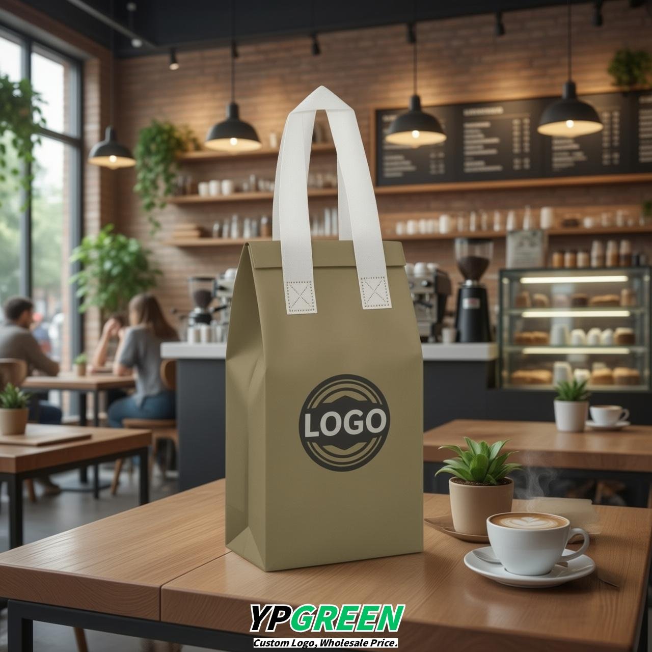 Khaki Individual insulated take away bags wholesale 11x4.7x3.9 inches Thermal Beverage Take Out Bags