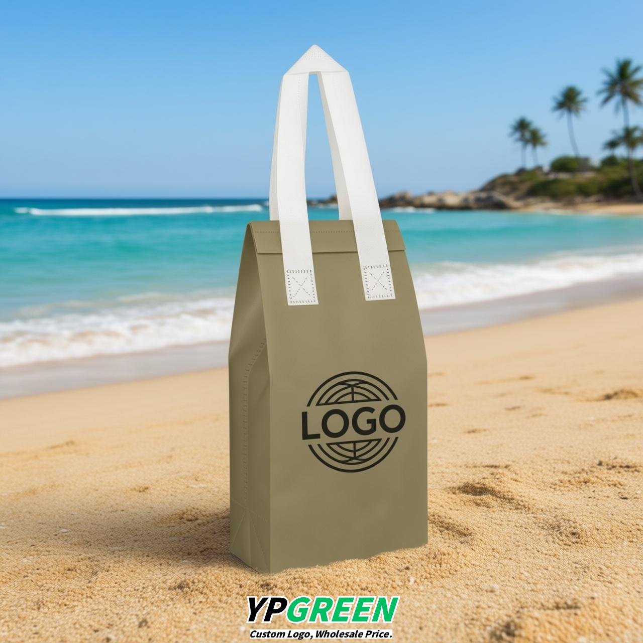 Khaki Individual insulated take away bags wholesale 11x4.7x3.9 inches Thermal Beverage Take Out Bags