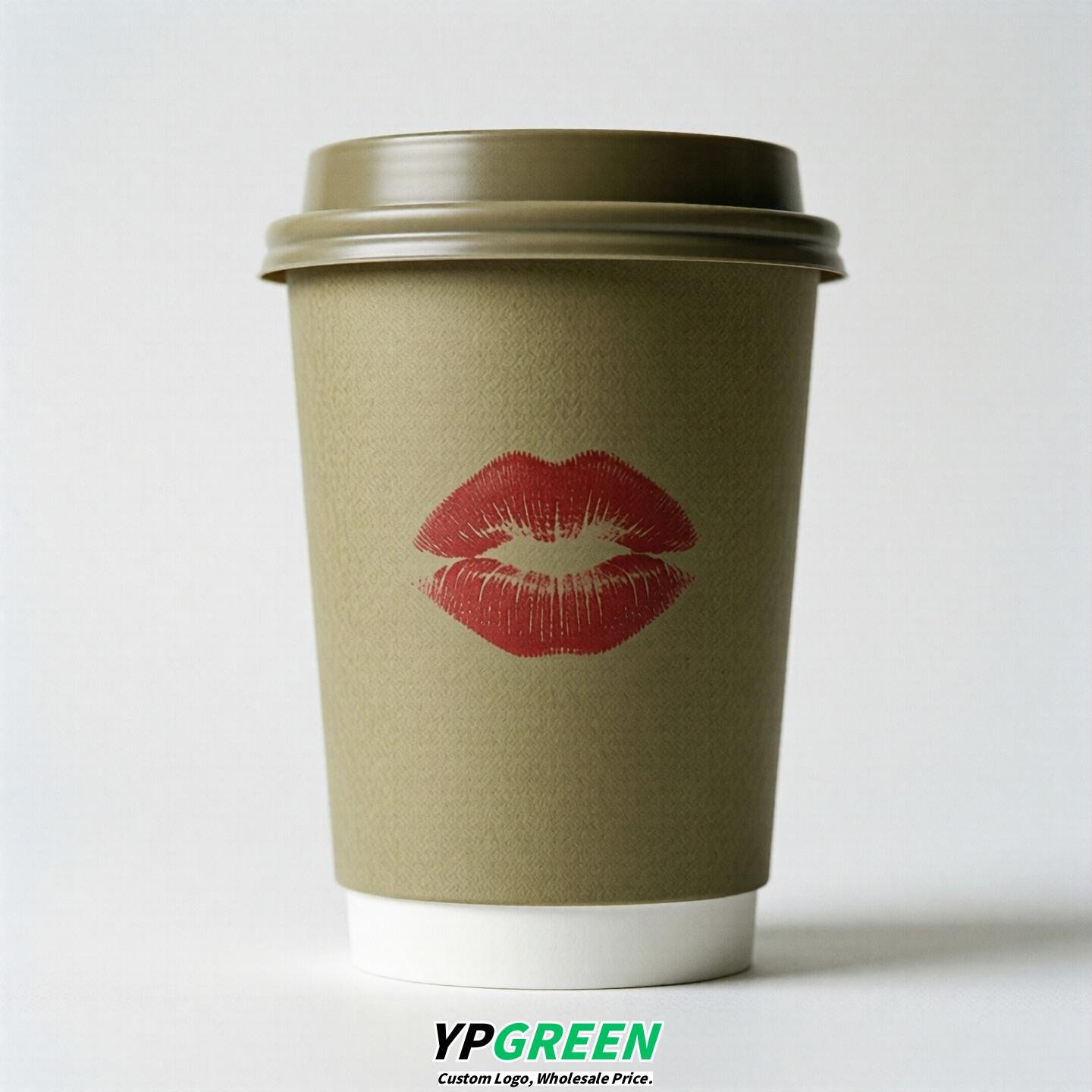 Khaki Paper Cups with Lips Print 10oz/12oz/16oz/20oz/22oz