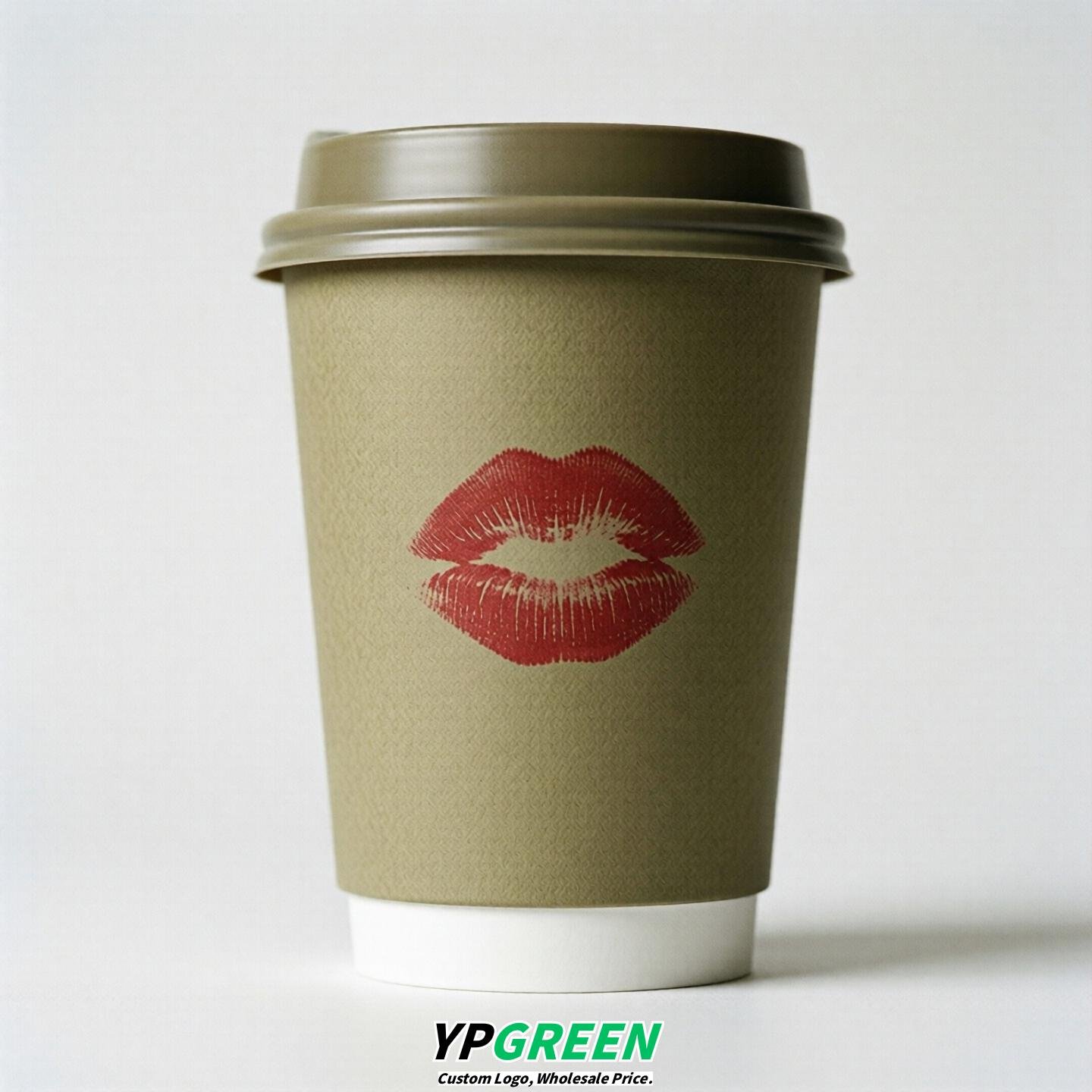 Khaki Paper Cups with Lips Print 10oz/12oz/16oz/20oz/22oz