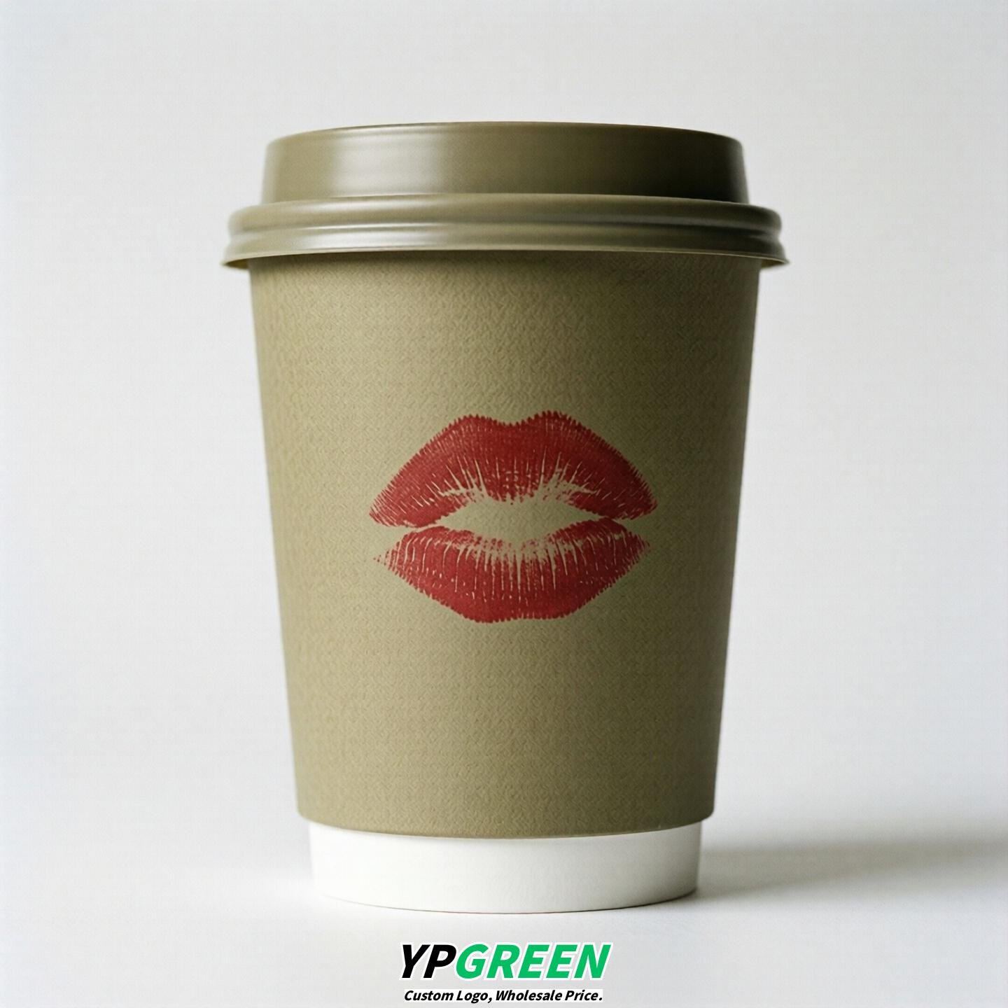 Khaki Paper Cups with Lips Print 10oz/12oz/16oz/20oz/22oz