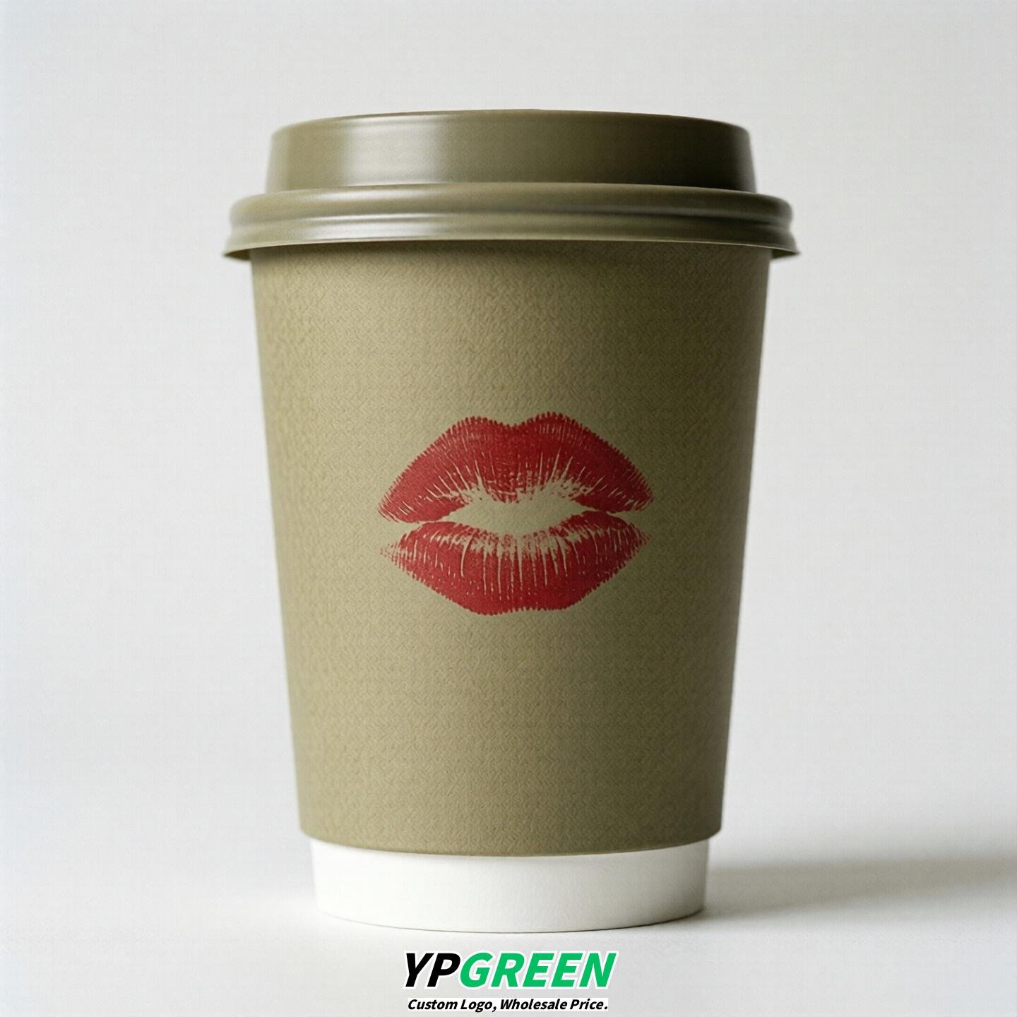 Khaki Paper Cups with Lips Print 10oz/12oz/16oz/20oz/22oz