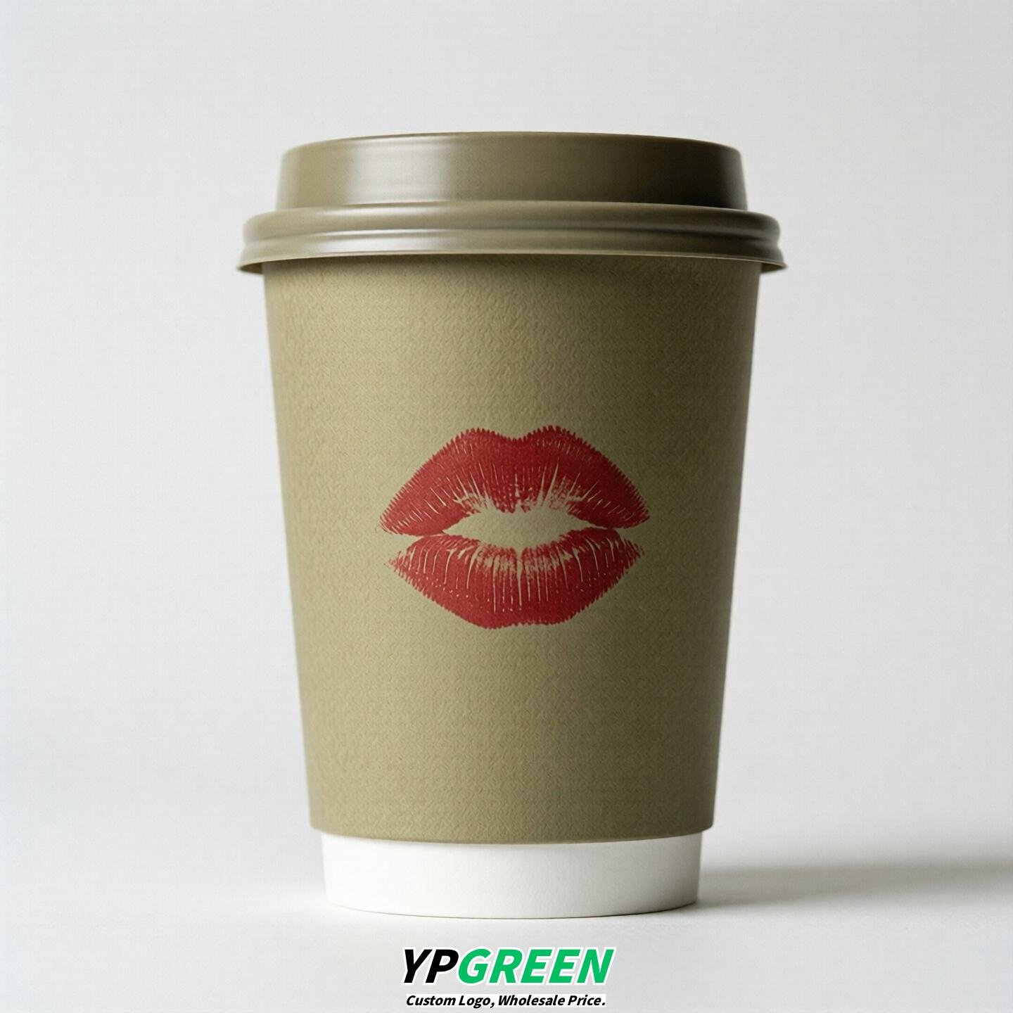 Khaki Paper Cups with Lips Print 10oz/12oz/16oz/20oz/22oz