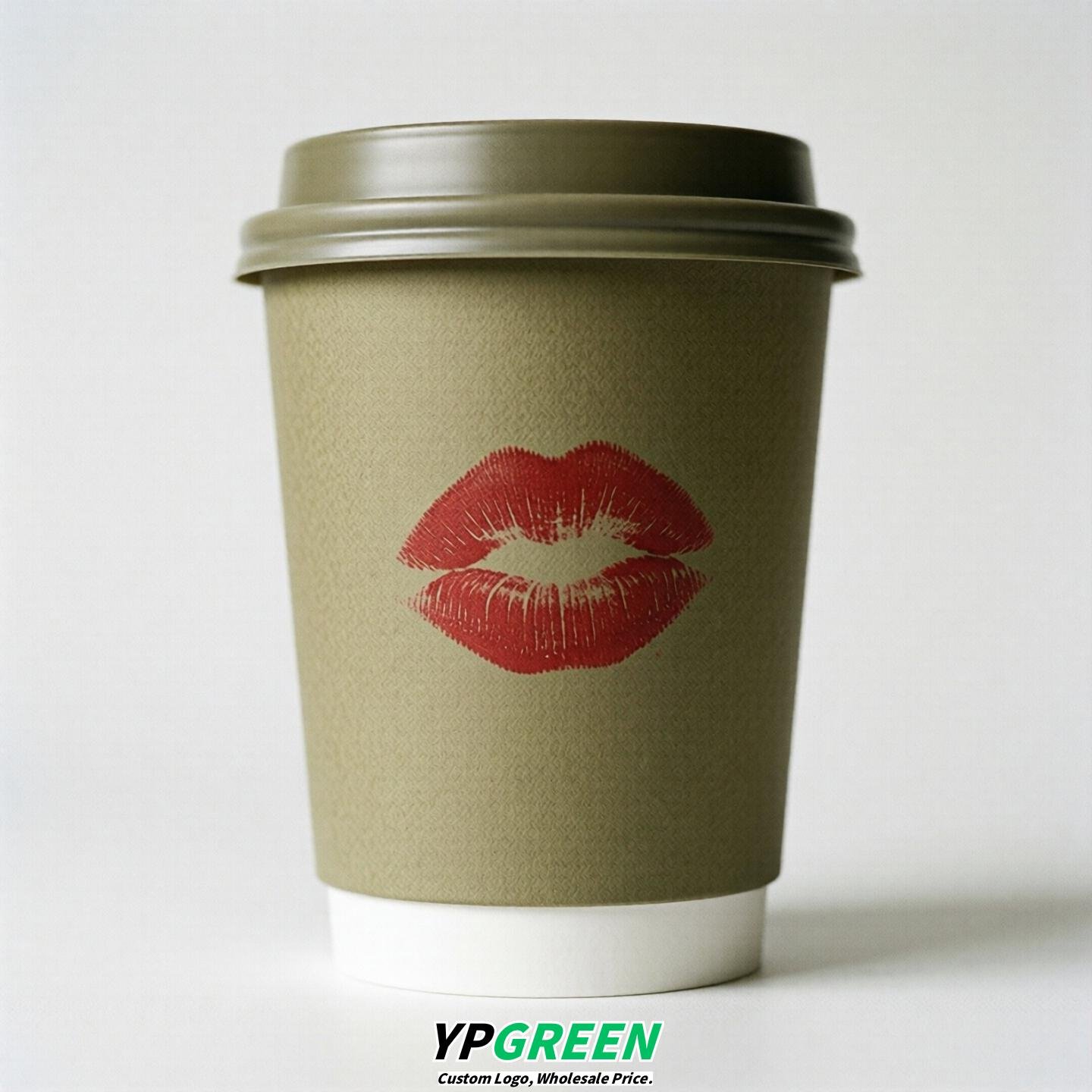 Khaki Paper Cups with Lips Print 10oz/12oz/16oz/20oz/22oz